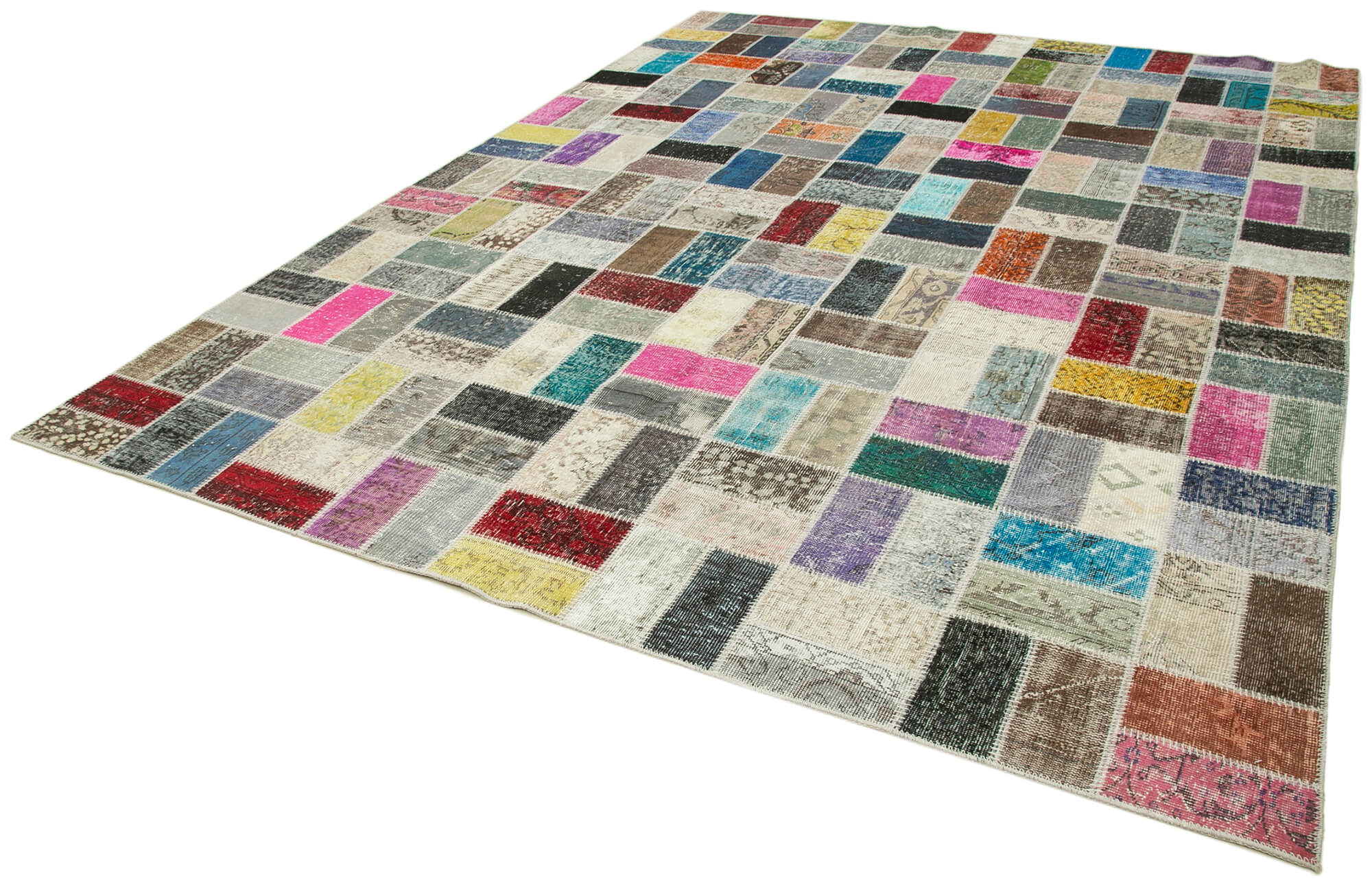 Handmade Patchwork Rug – Kirk Yama Grey Cotton Wool Vintage Area Rug 8'8''x11'6''