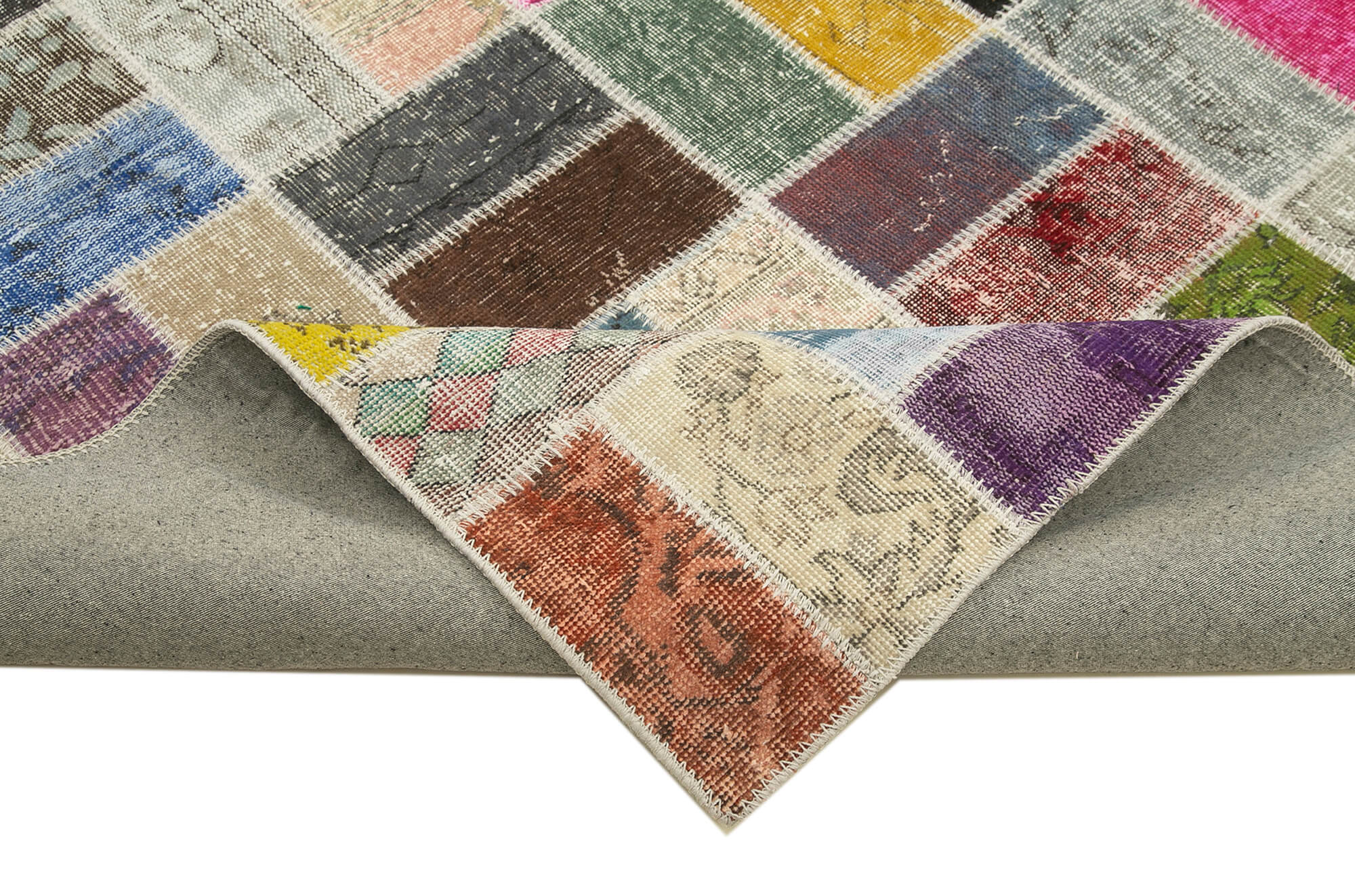 Handmade Patchwork Rug – Kirk Yama Grey Cotton Wool Vintage Area Rug 8'8''x11'6''