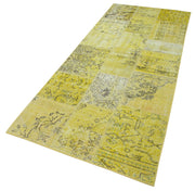 Handmade Patchwork Rug - Yellow Vintage Area Rug 3'6'' x 8'5'' Cotton Wool Carpet