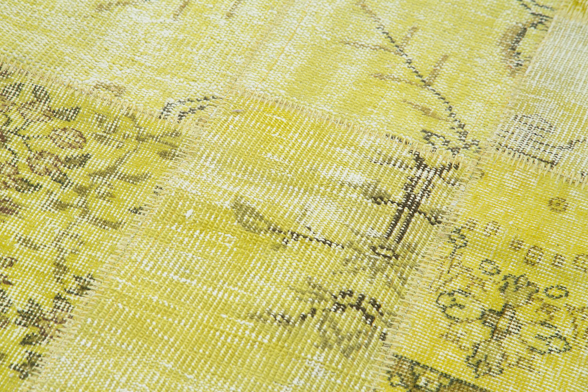 Handmade Patchwork Rug - Yellow Vintage Area Rug 3'6'' x 8'5'' Cotton Wool Carpet