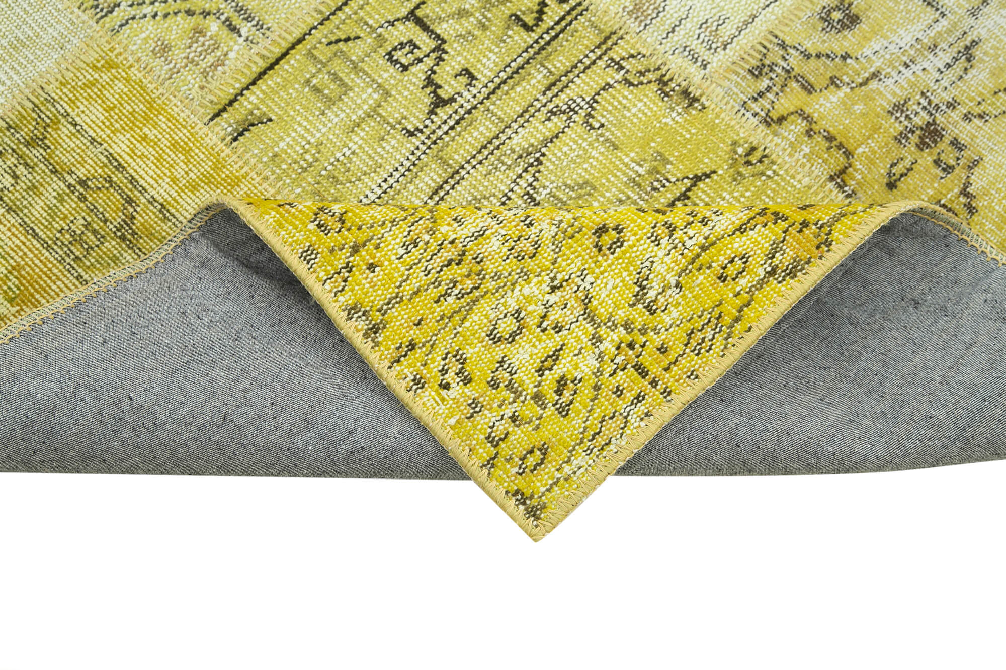 Handmade Patchwork Rug - Yellow Vintage Area Rug 3'6'' x 8'5'' Cotton Wool Carpet