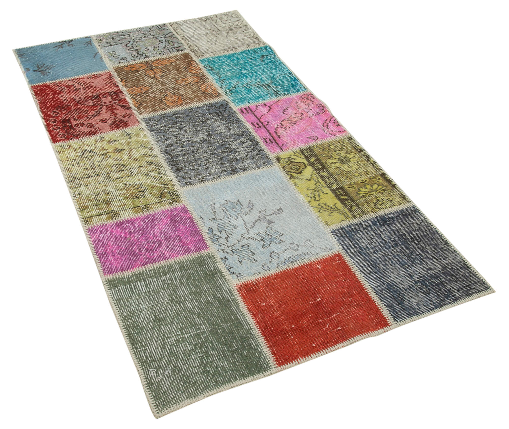 Handmade Patchwork Rug - Kirk Yama 3'1''x5'4'' Cotton Wool Vintage Area Rug