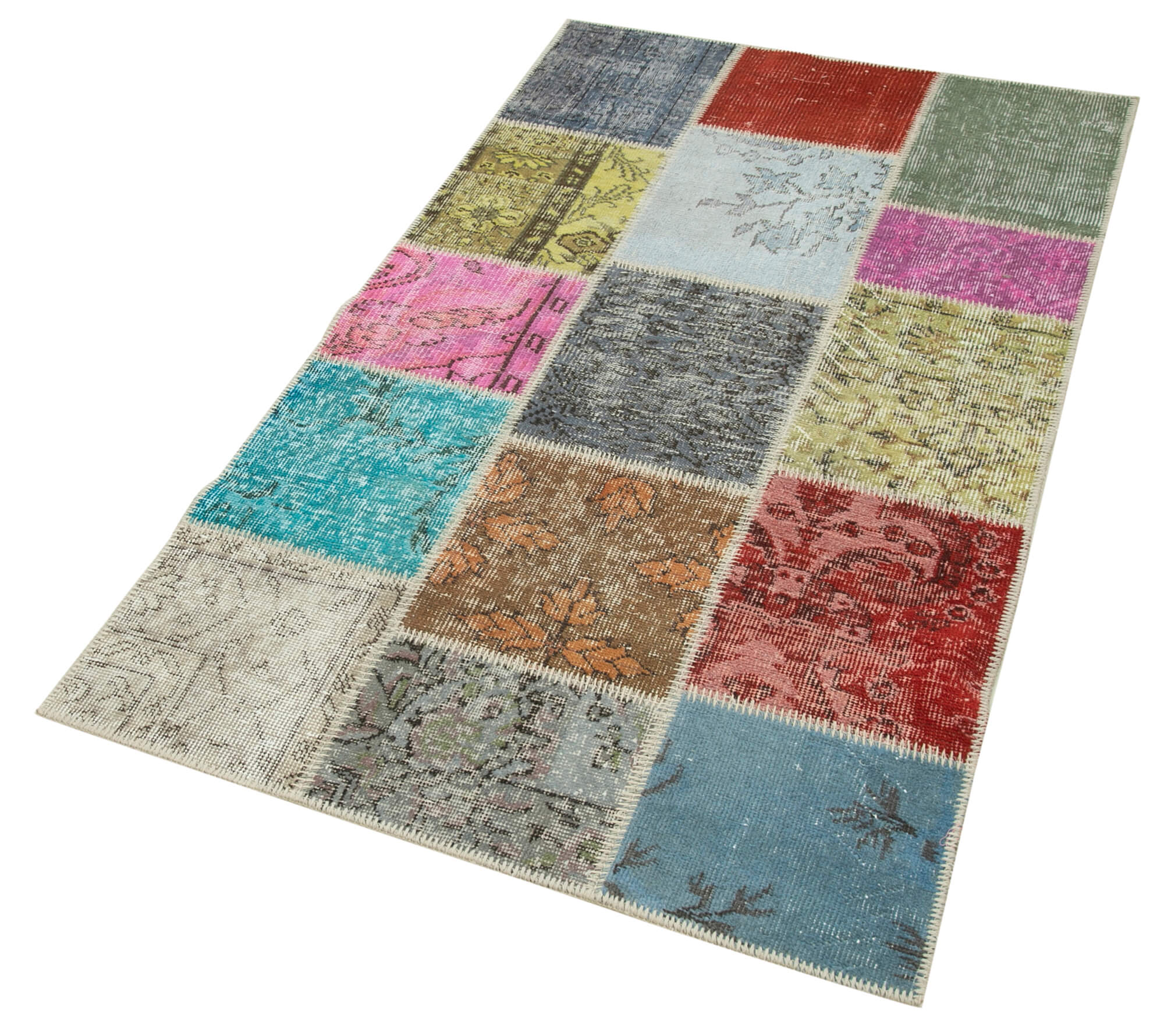 Handmade Patchwork Rug - Kirk Yama 3'1''x5'4'' Cotton Wool Vintage Area Rug