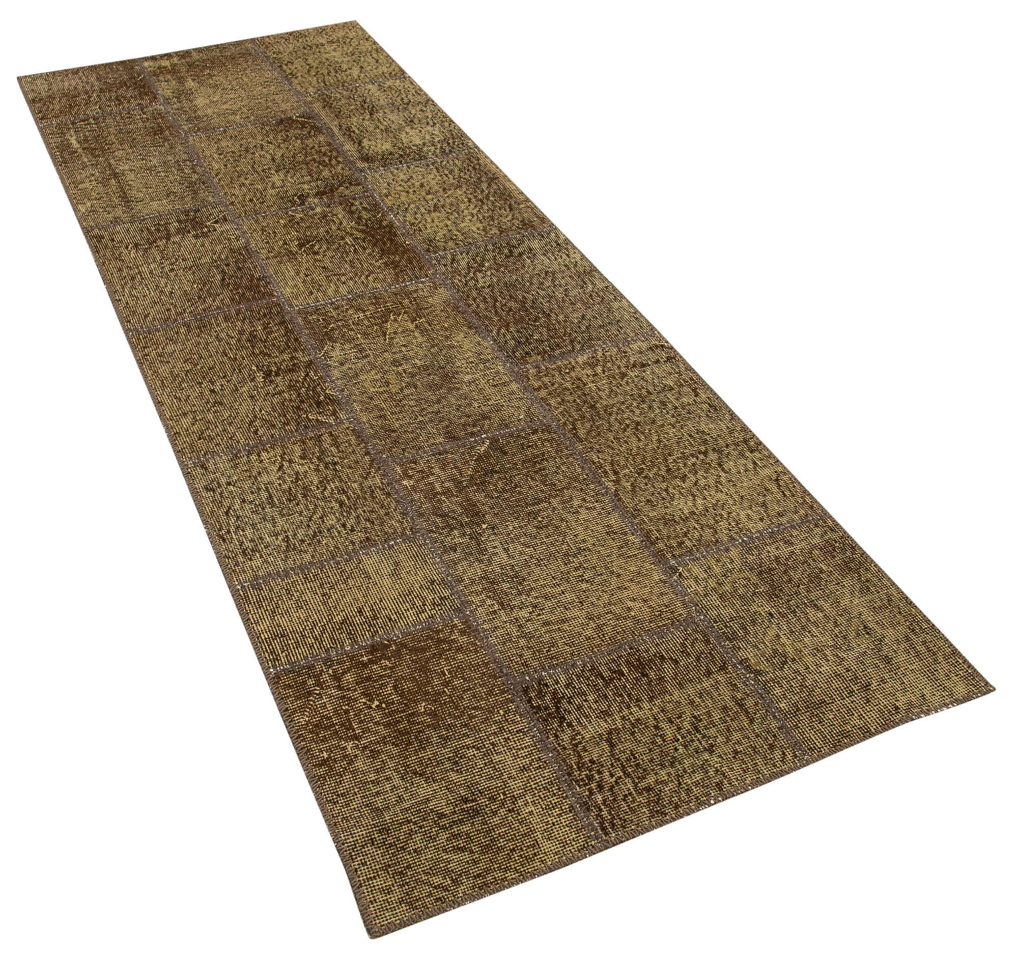 Handmade Wool Area Rug - Brown Patchwork Cotton Wool Carpet | Artisan Woven Rug 2'10''x7'7''