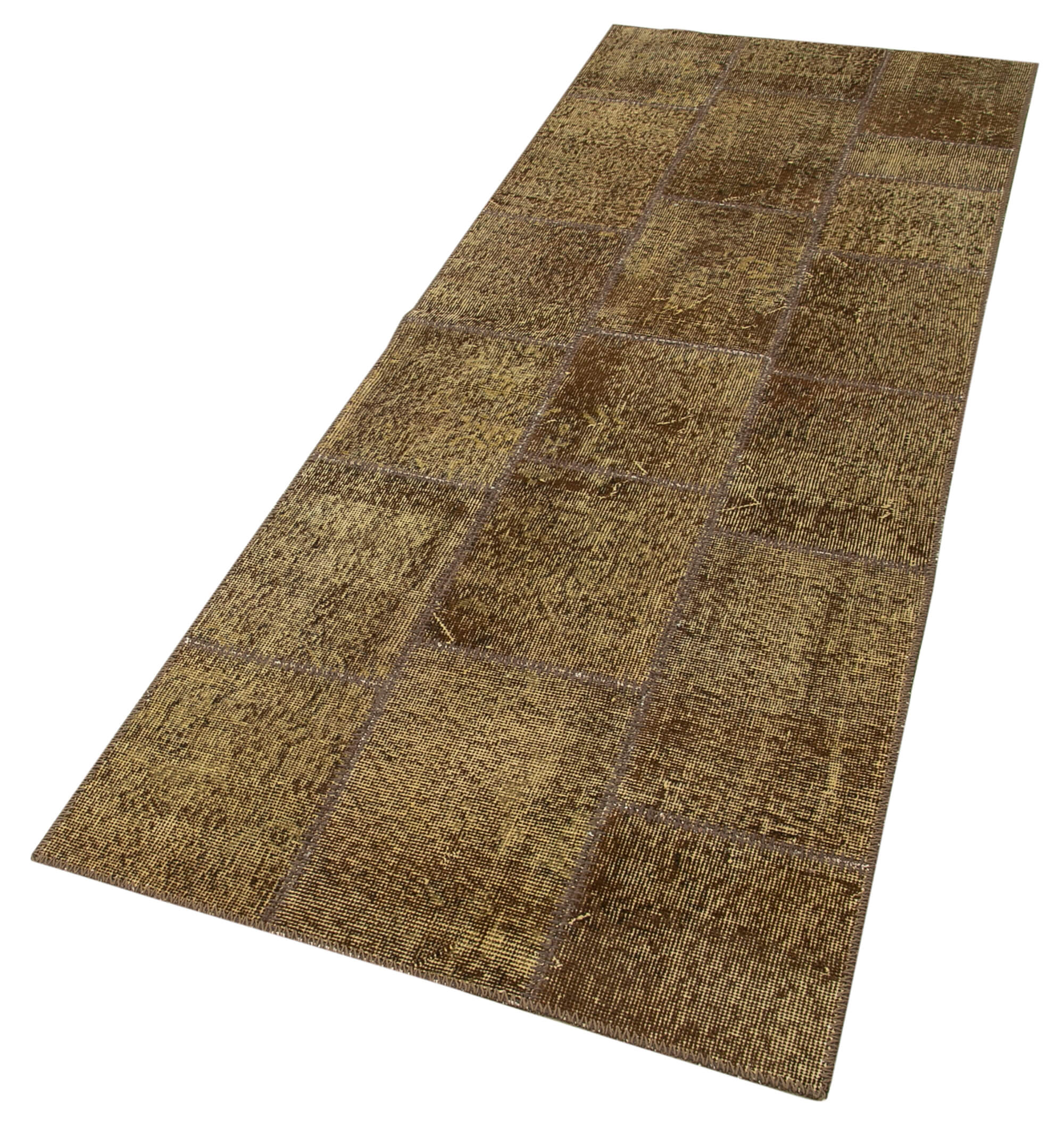 Handmade Wool Area Rug - Brown Patchwork Cotton Wool Carpet | Artisan Woven Rug 2'10''x7'7''