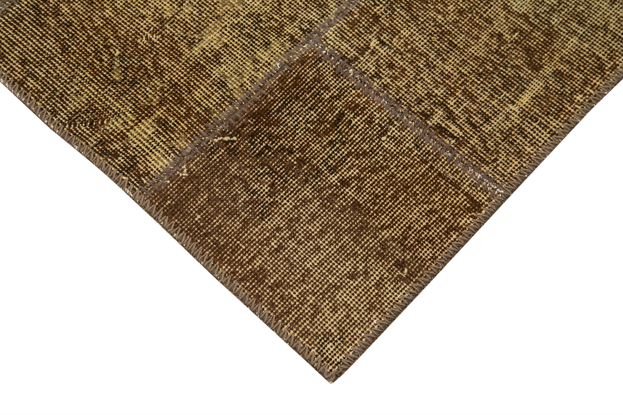 Handmade Wool Area Rug - Brown Patchwork Cotton Wool Carpet | Artisan Woven Rug 2'10''x7'7''