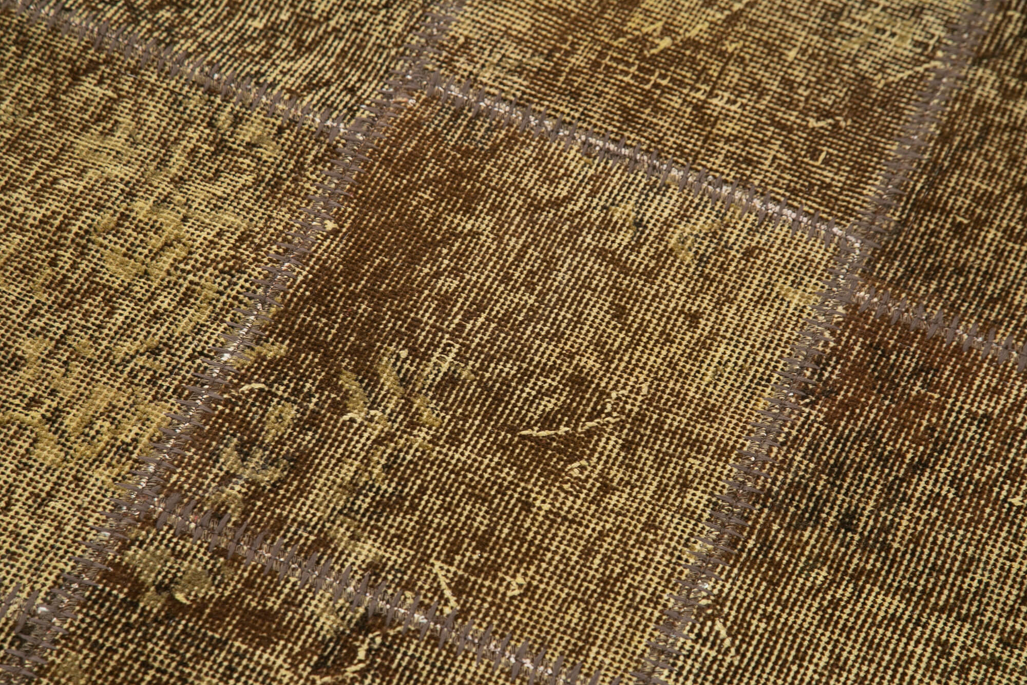 Handmade Wool Area Rug - Brown Patchwork Cotton Wool Carpet | Artisan Woven Rug 2'10''x7'7''