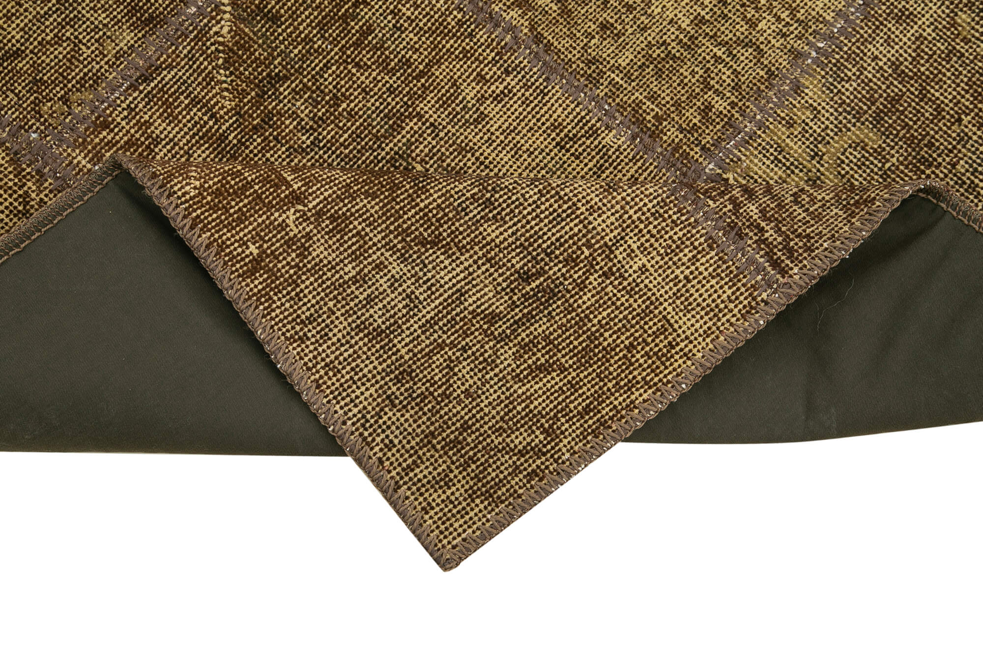 Handmade Wool Area Rug - Brown Patchwork Cotton Wool Carpet | Artisan Woven Rug 2'10''x7'7''