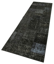Handmade Patchwork Rug - Black Patchwork Carpet 2'9'' x 9'10'' Cotton Wool Rug