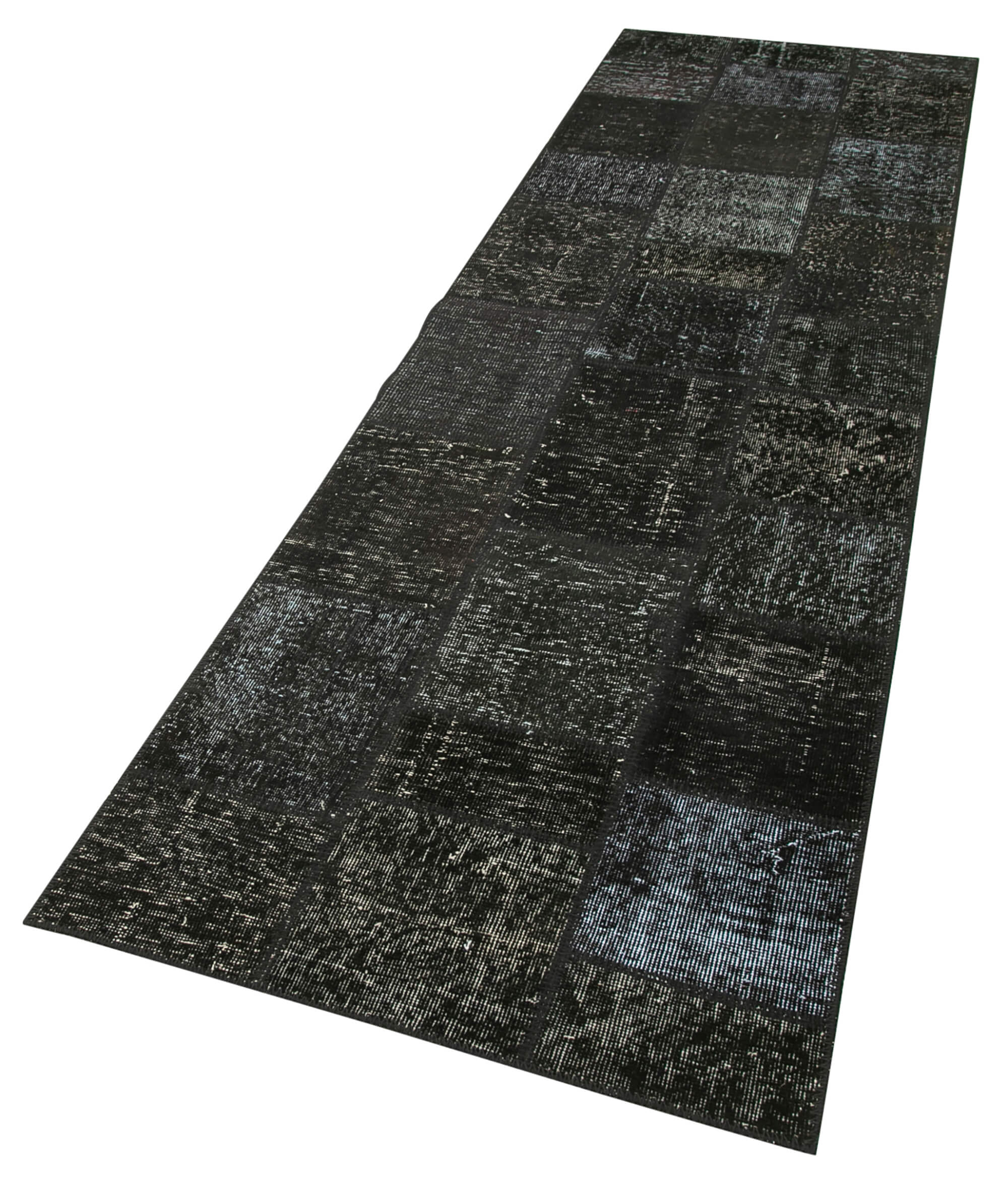 Handmade Patchwork Rug - Black Patchwork Carpet 2'9'' x 9'10'' Cotton Wool Rug