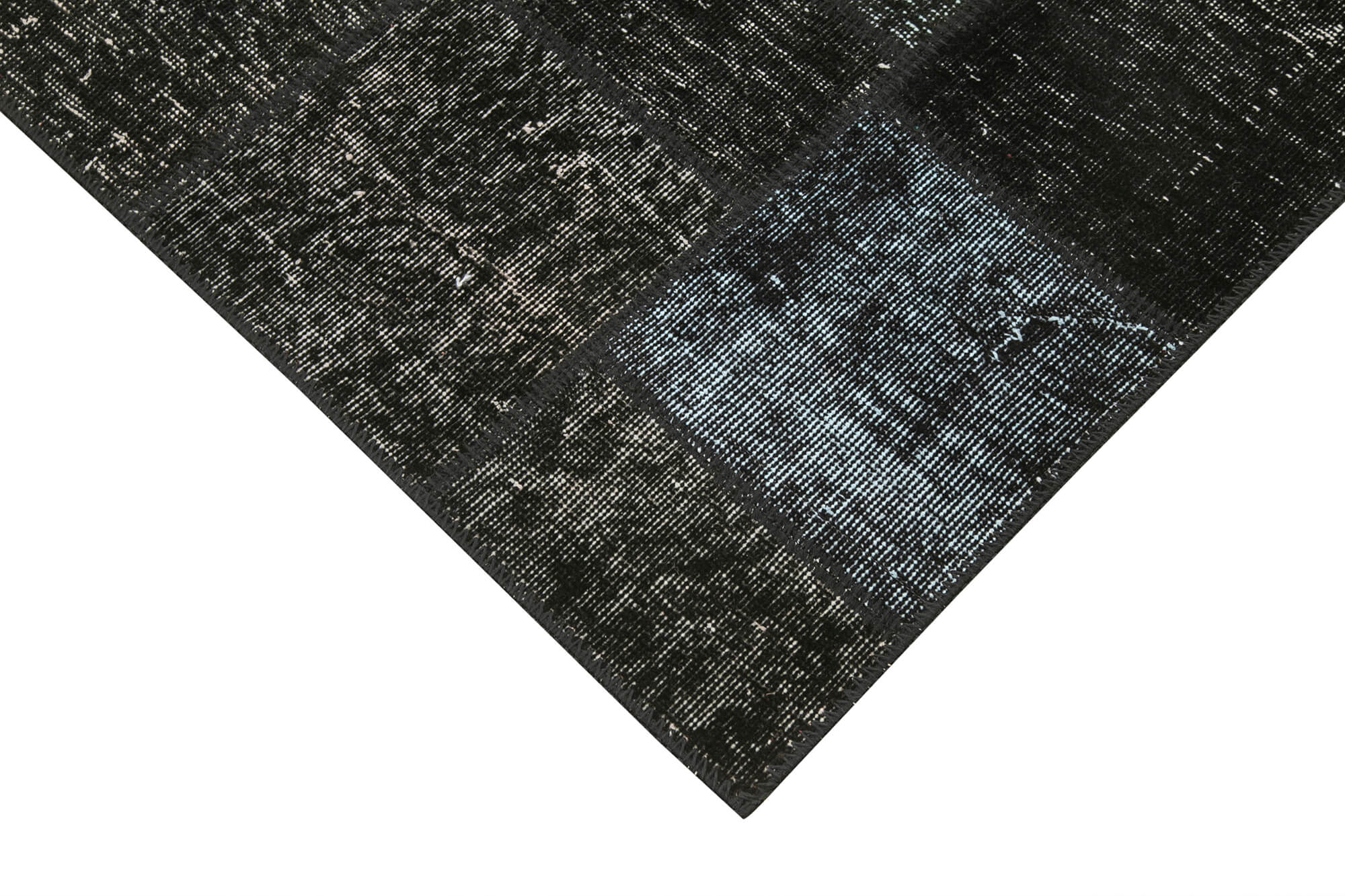 Handmade Patchwork Rug - Black Patchwork Carpet 2'9'' x 9'10'' Cotton Wool Rug