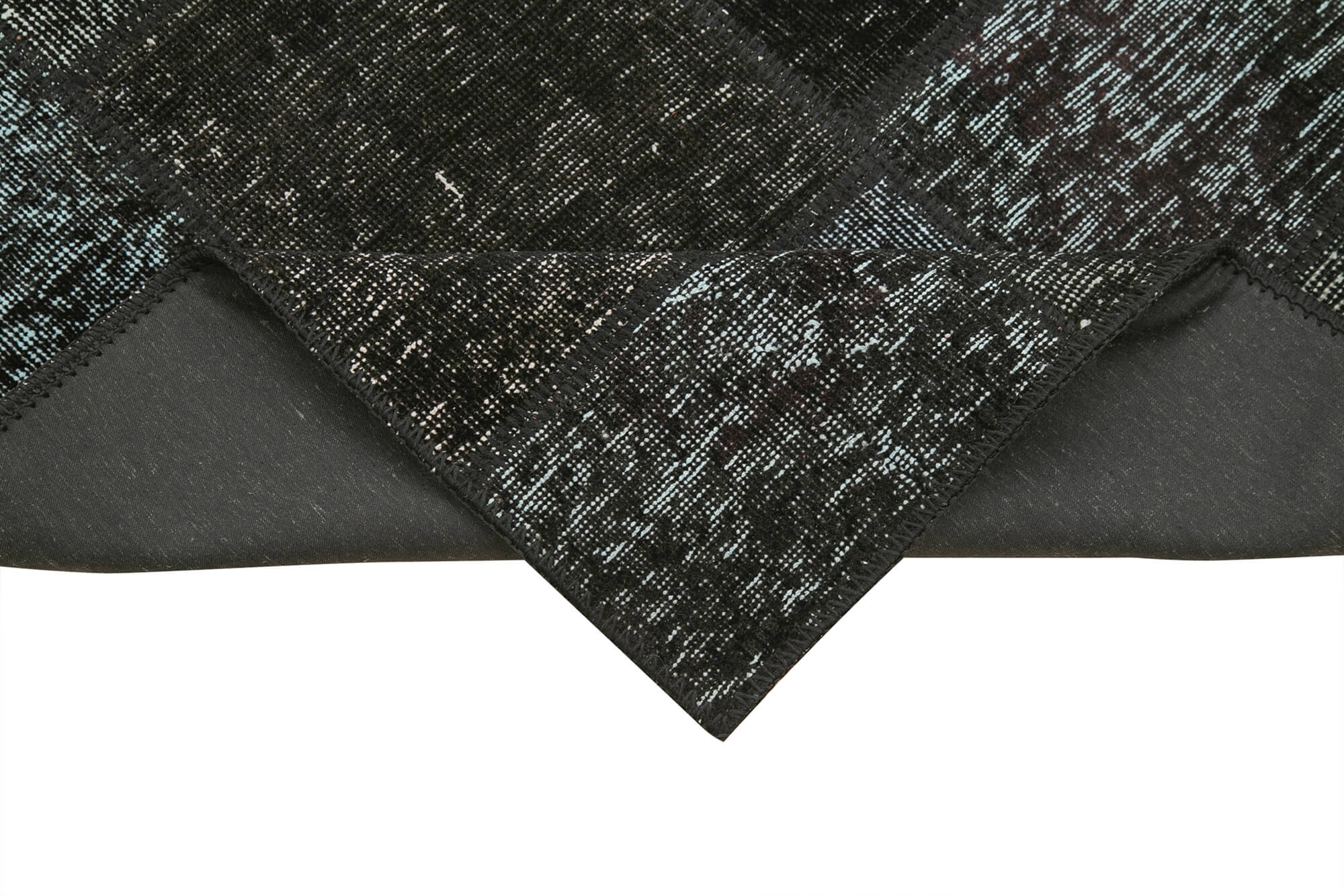 Handmade Patchwork Rug - Black Patchwork Carpet 2'9'' x 9'10'' Cotton Wool Rug
