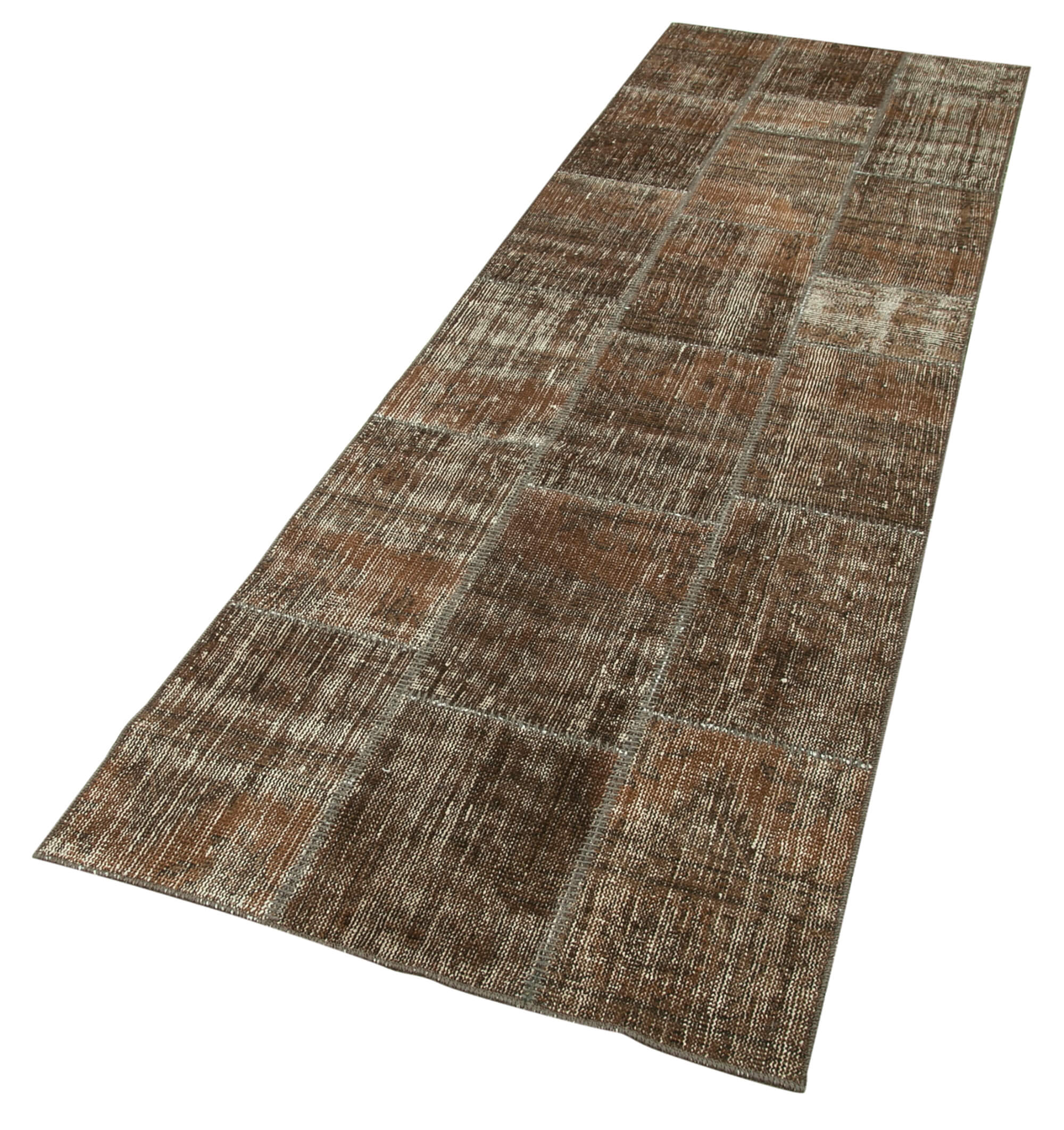 Handmade Patchwork Rug – Brown Patchwork Carpet Cotton Wool Rug 2'9''x9'3''