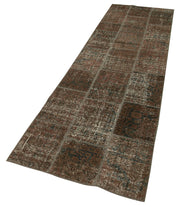 Handmade Wool Area Rug - Brown Patchwork Cotton Wool Rug 2'10''x10'0'' Rustic Style Carpet