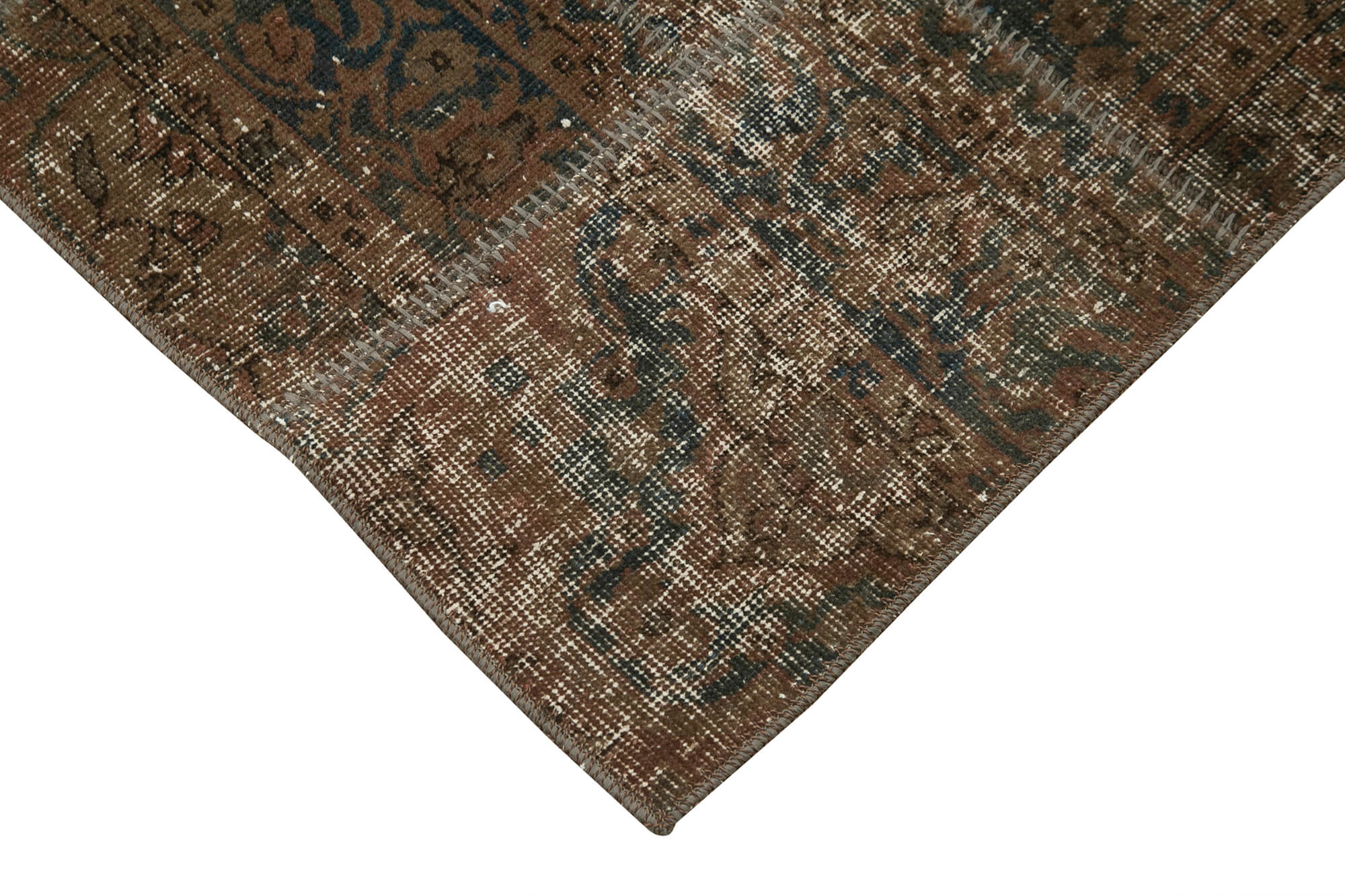 Handmade Wool Area Rug - Brown Patchwork Cotton Wool Rug 2'10''x10'0'' Rustic Style Carpet