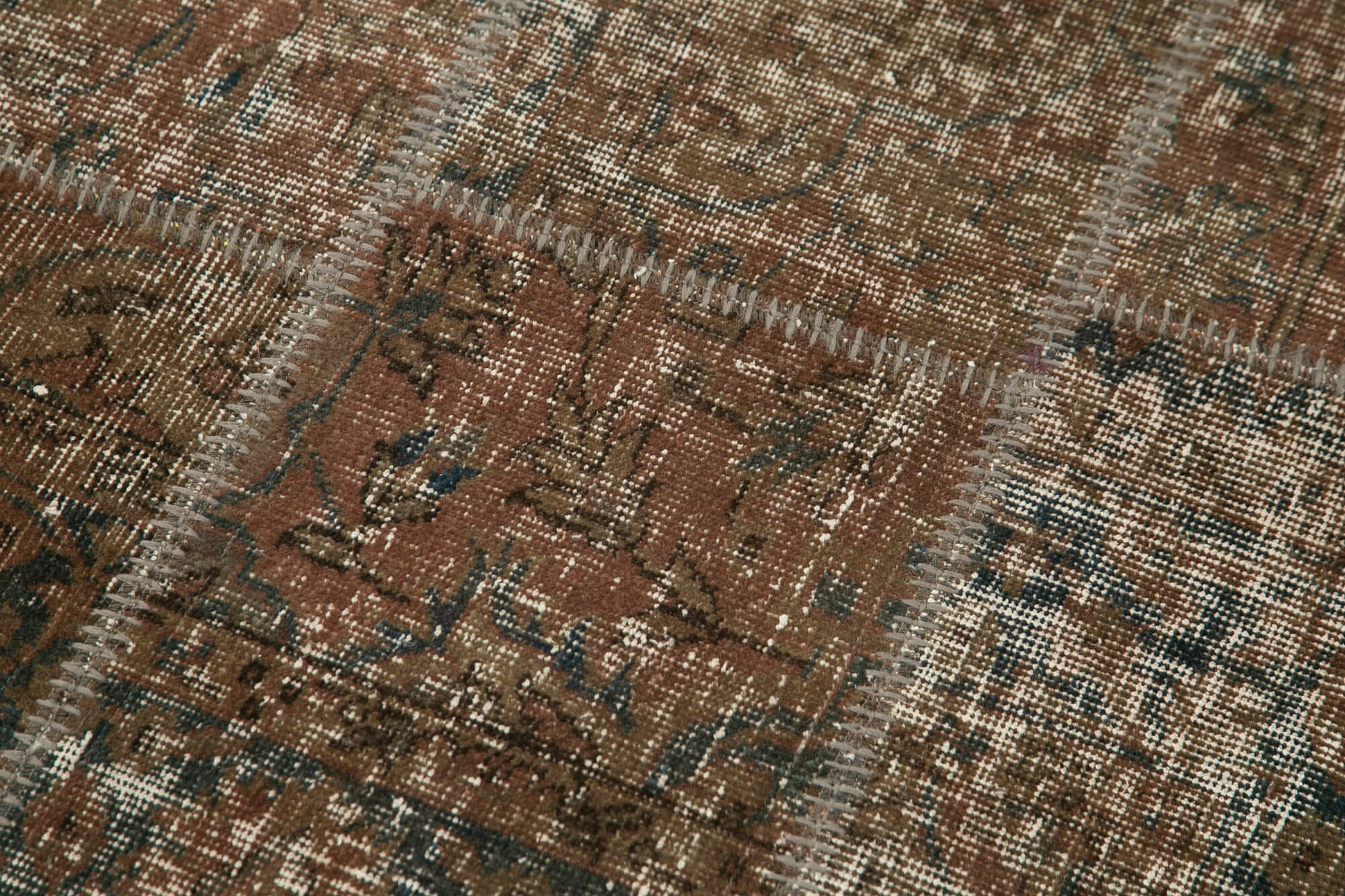 Handmade Wool Area Rug - Brown Patchwork Cotton Wool Rug 2'10''x10'0'' Rustic Style Carpet
