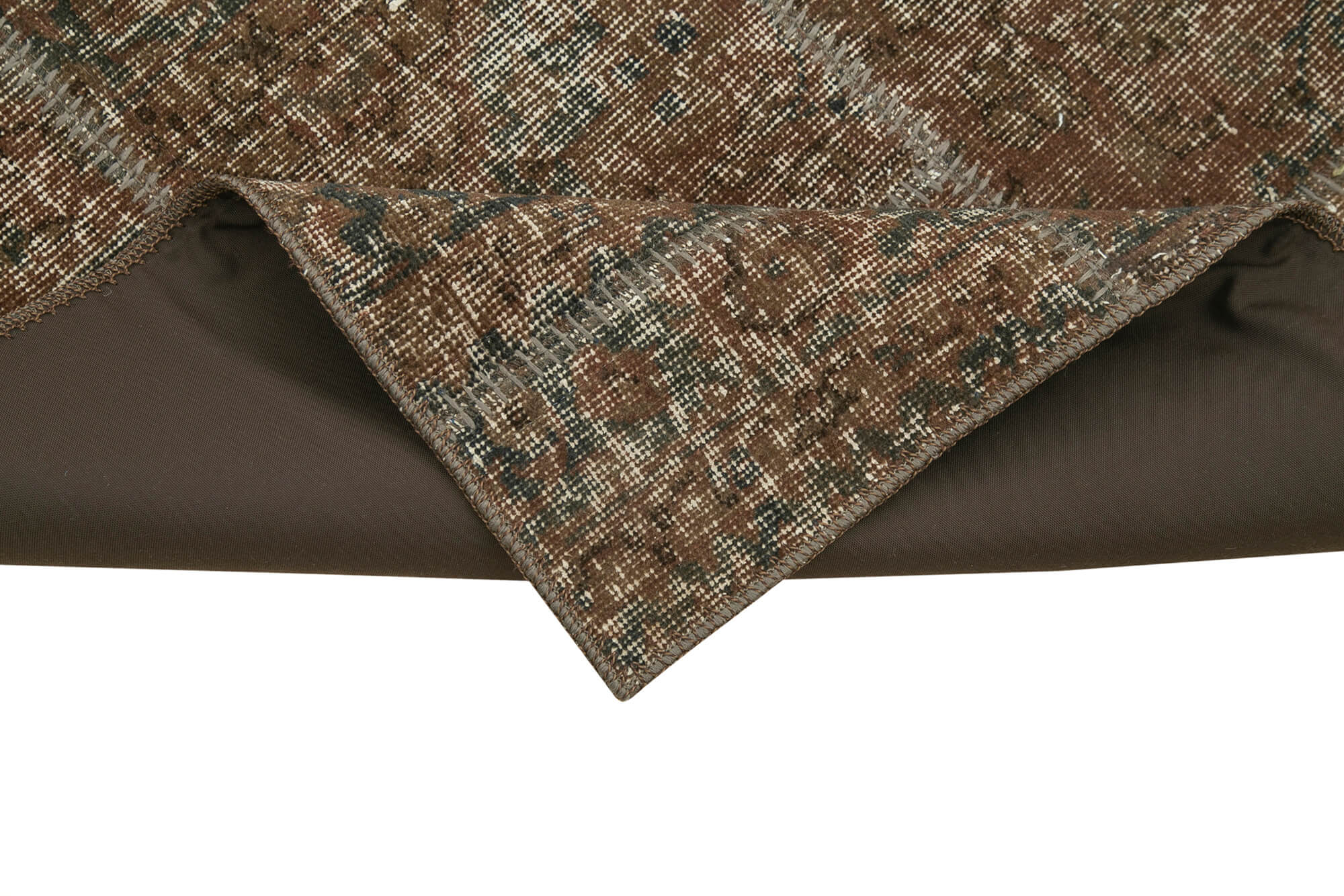 Handmade Wool Area Rug - Brown Patchwork Cotton Wool Rug 2'10''x10'0'' Rustic Style Carpet