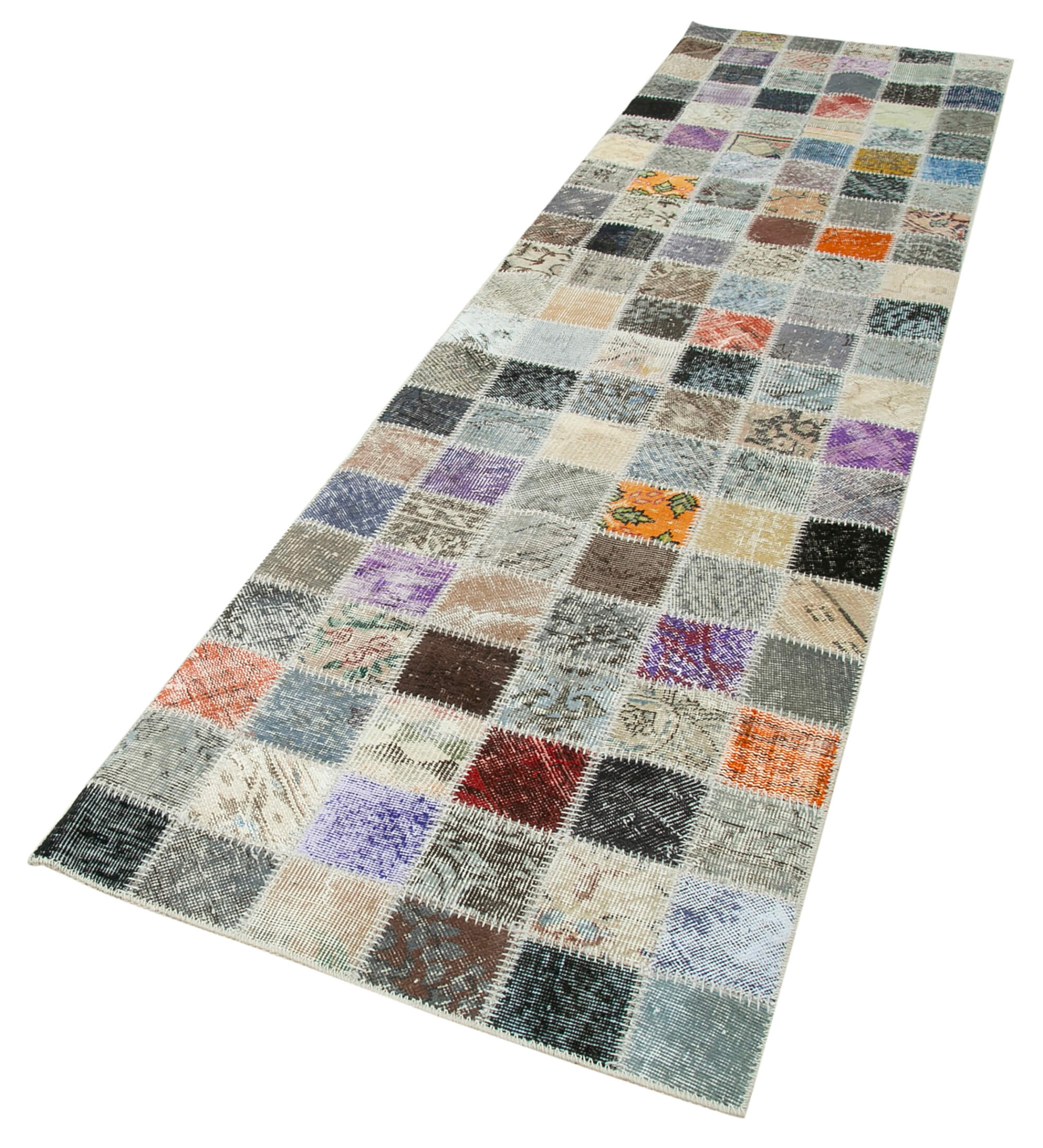 Handmade Wool Area Rug – Kirk Yama Grey Patchwork Cotton Wool Carpet 2'10''x10'7''