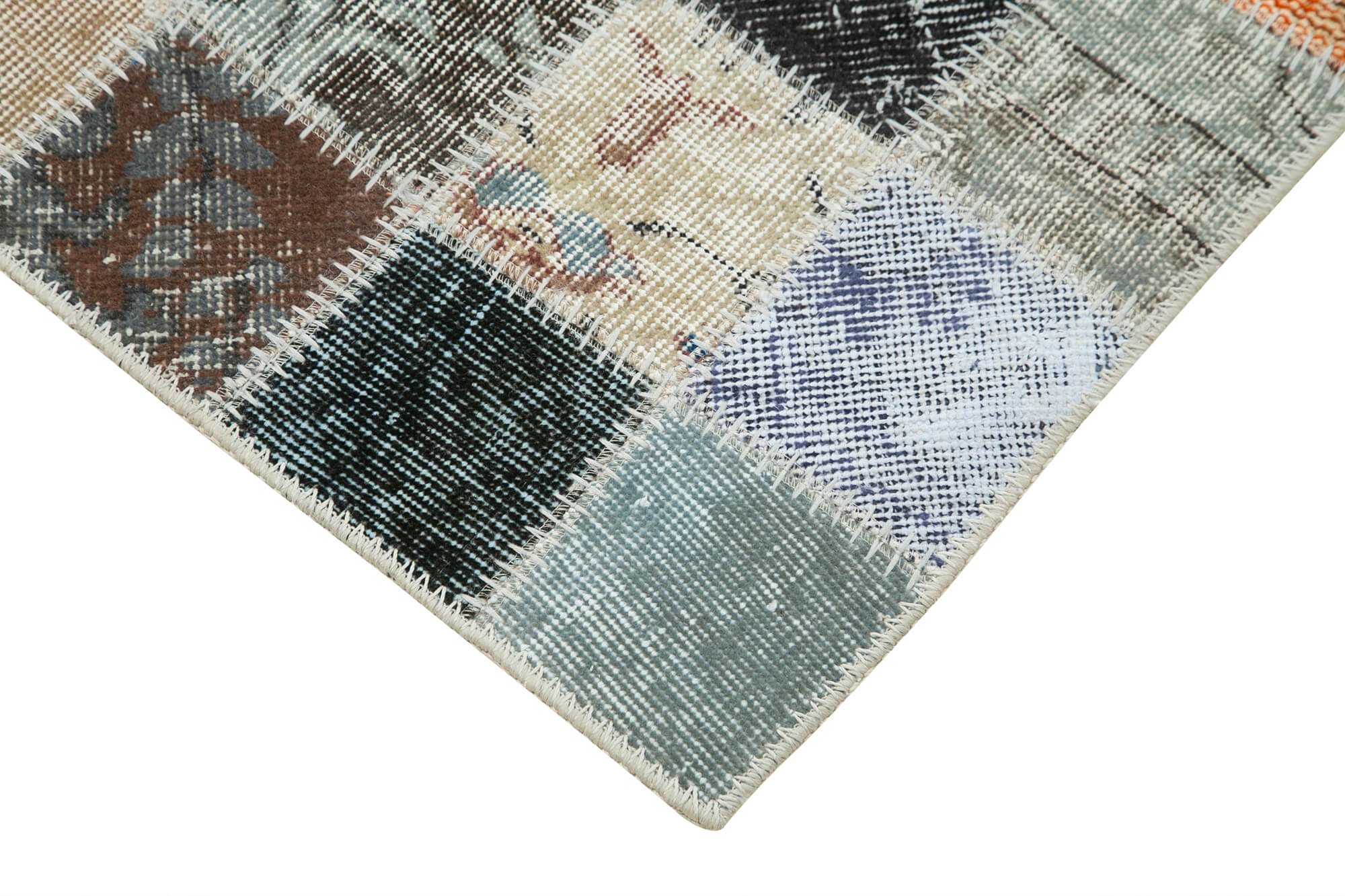 Handmade Wool Area Rug – Kirk Yama Grey Patchwork Cotton Wool Carpet 2'10''x10'7''