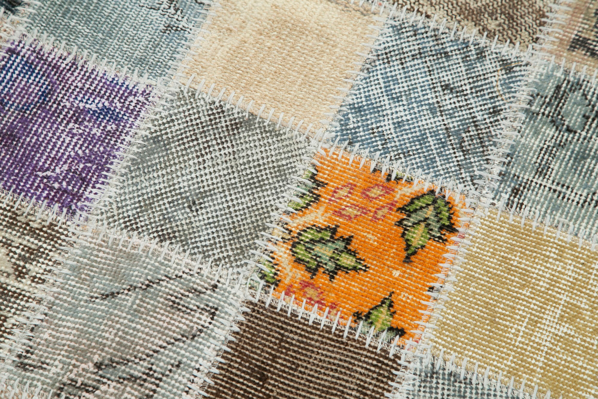 Handmade Wool Area Rug – Kirk Yama Grey Patchwork Cotton Wool Carpet 2'10''x10'7''