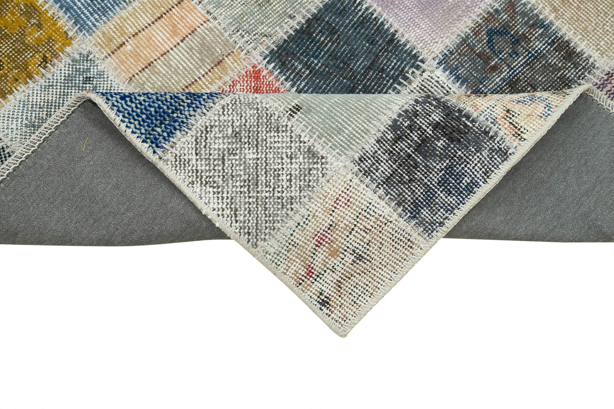 Handmade Wool Area Rug – Kirk Yama Grey Patchwork Cotton Wool Carpet 2'10''x10'7''