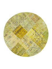 Handmade Patchwork Rug - Yellow Patchwork Carpet 6x6 Feet Square Cotton Wool Rug