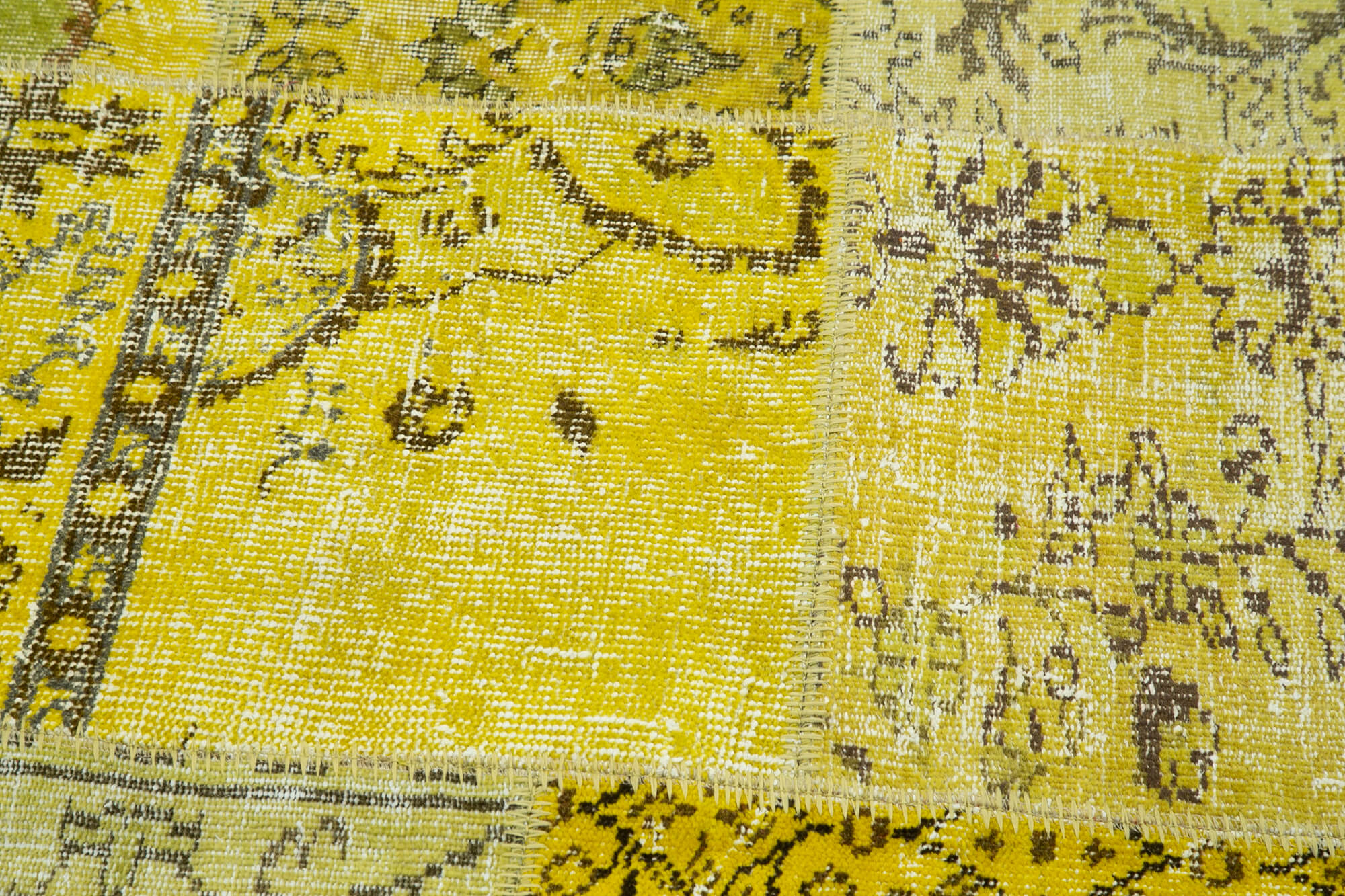 Handmade Patchwork Rug - Yellow Patchwork Carpet 6x6 Feet Square Cotton Wool Rug