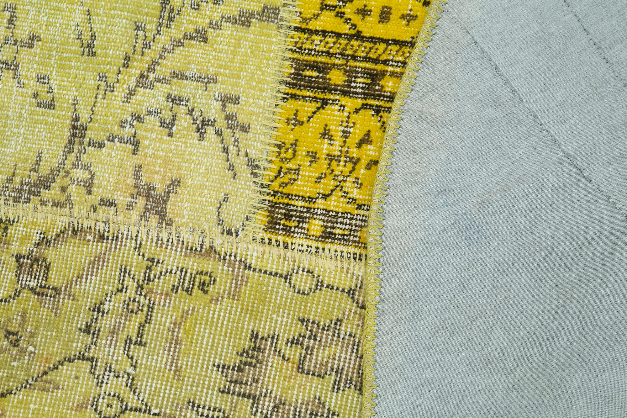 Handmade Patchwork Rug - Yellow Patchwork Carpet 6x6 Feet Square Cotton Wool Rug