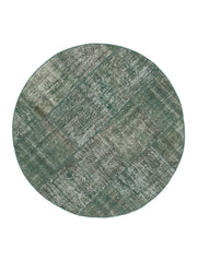Handmade Patchwork Rug - Green Area Rug, Durable Wool & Soft Cotton Carpet 5'2"x5'2"