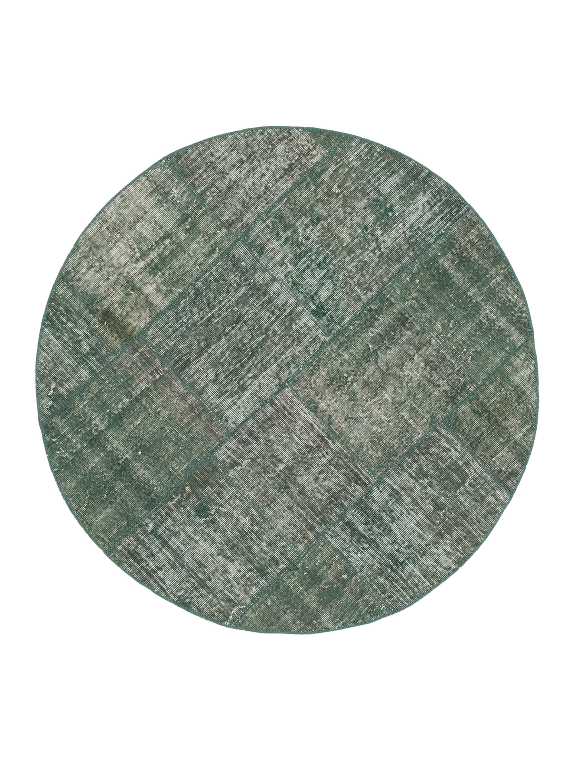 Handmade Patchwork Rug - Green Area Rug, Durable Wool & Soft Cotton Carpet 5'2"x5'2"