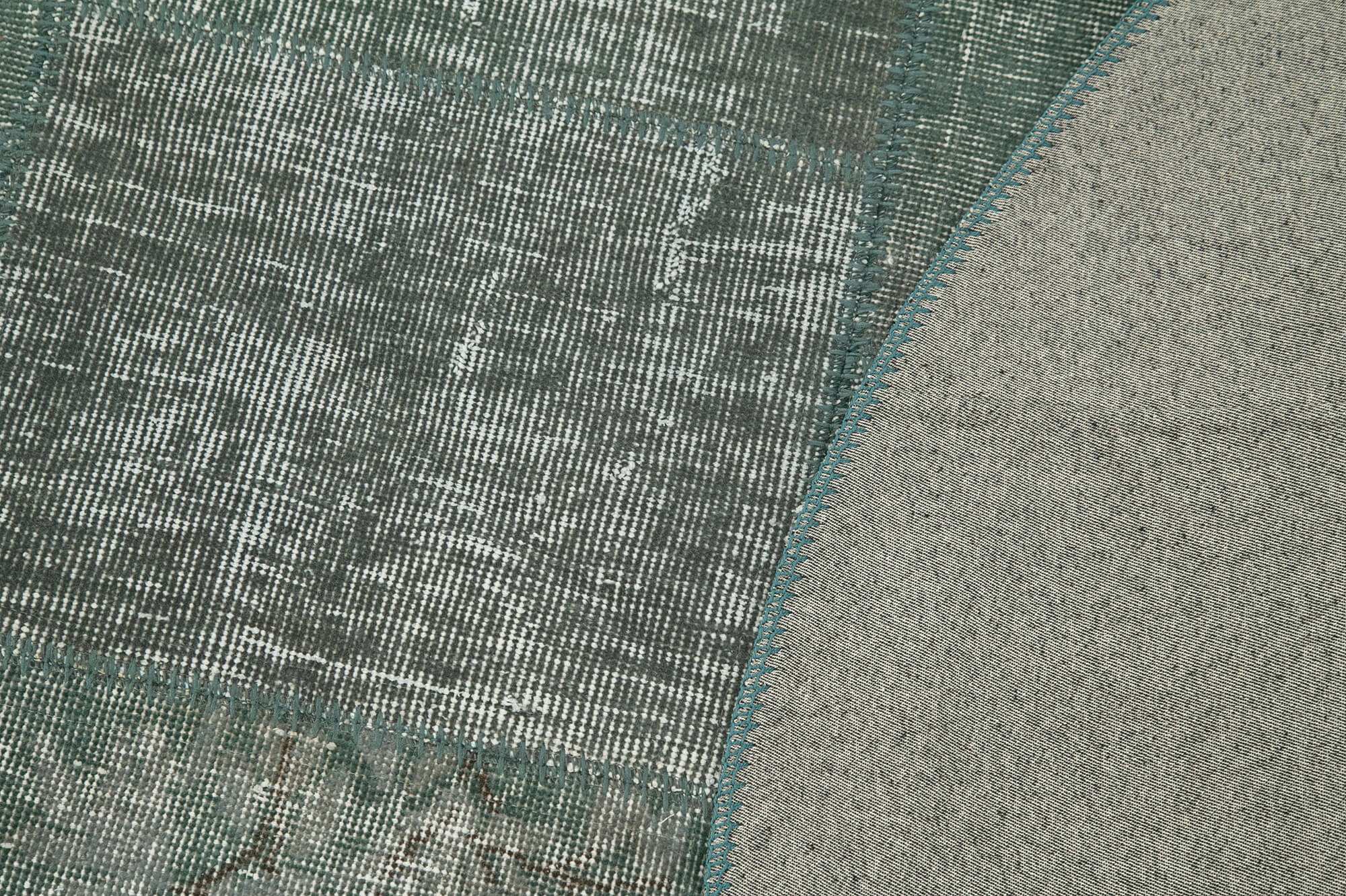 Handmade Patchwork Rug - Green Area Rug, Durable Wool & Soft Cotton Carpet 5'2"x5'2"