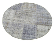 Handmade Area Rug | Kirk Yama Round Grey Patchwork Cotton Wool Carpet 3'9" x 3'9"