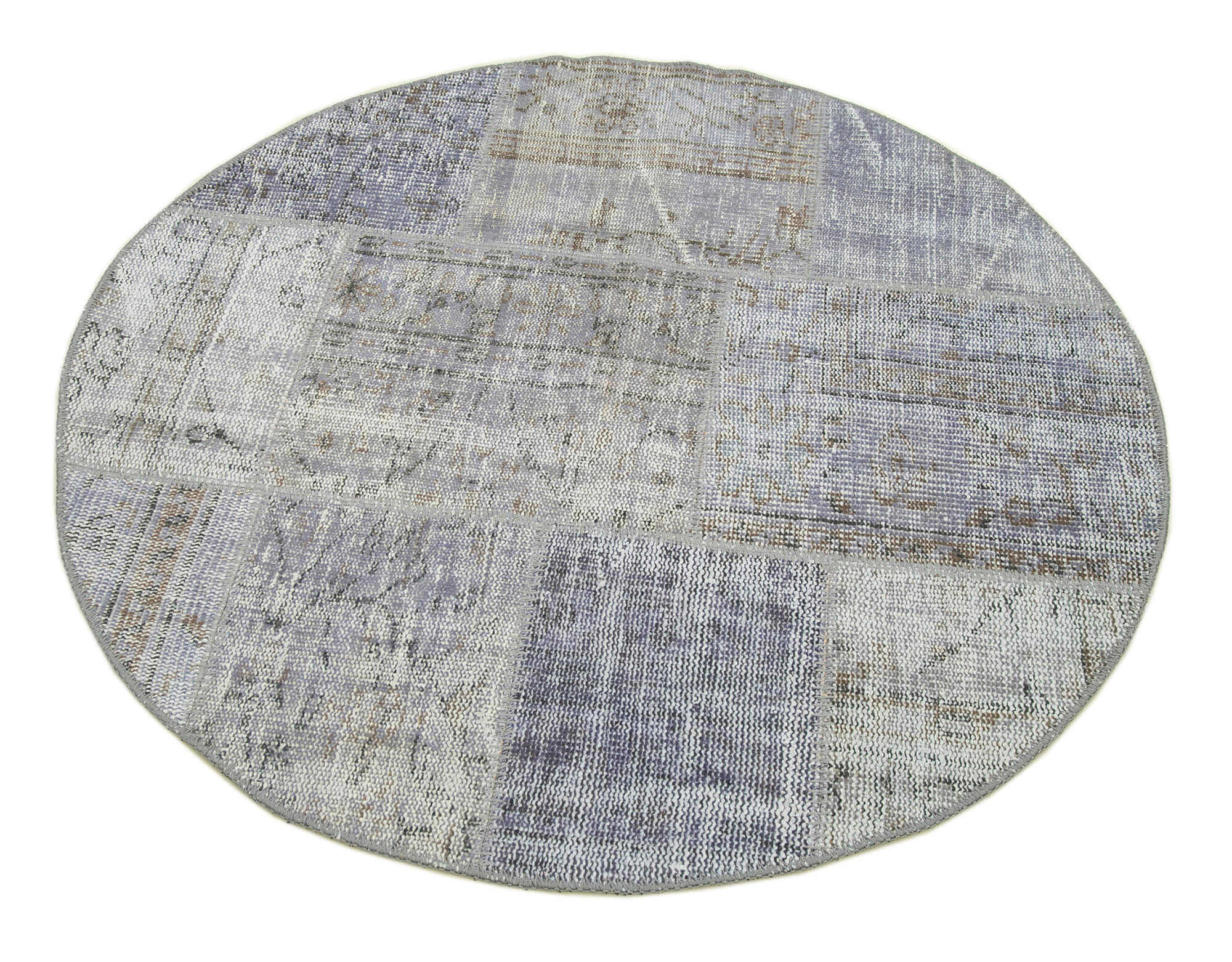Handmade Area Rug | Kirk Yama Round Grey Patchwork Cotton Wool Carpet 3'9" x 3'9"