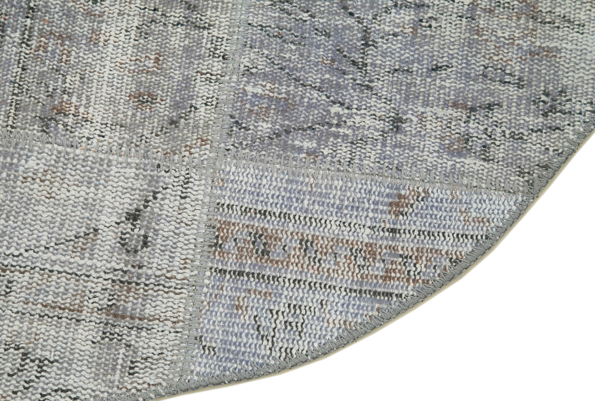 Handmade Area Rug | Kirk Yama Round Grey Patchwork Cotton Wool Carpet 3'9" x 3'9"