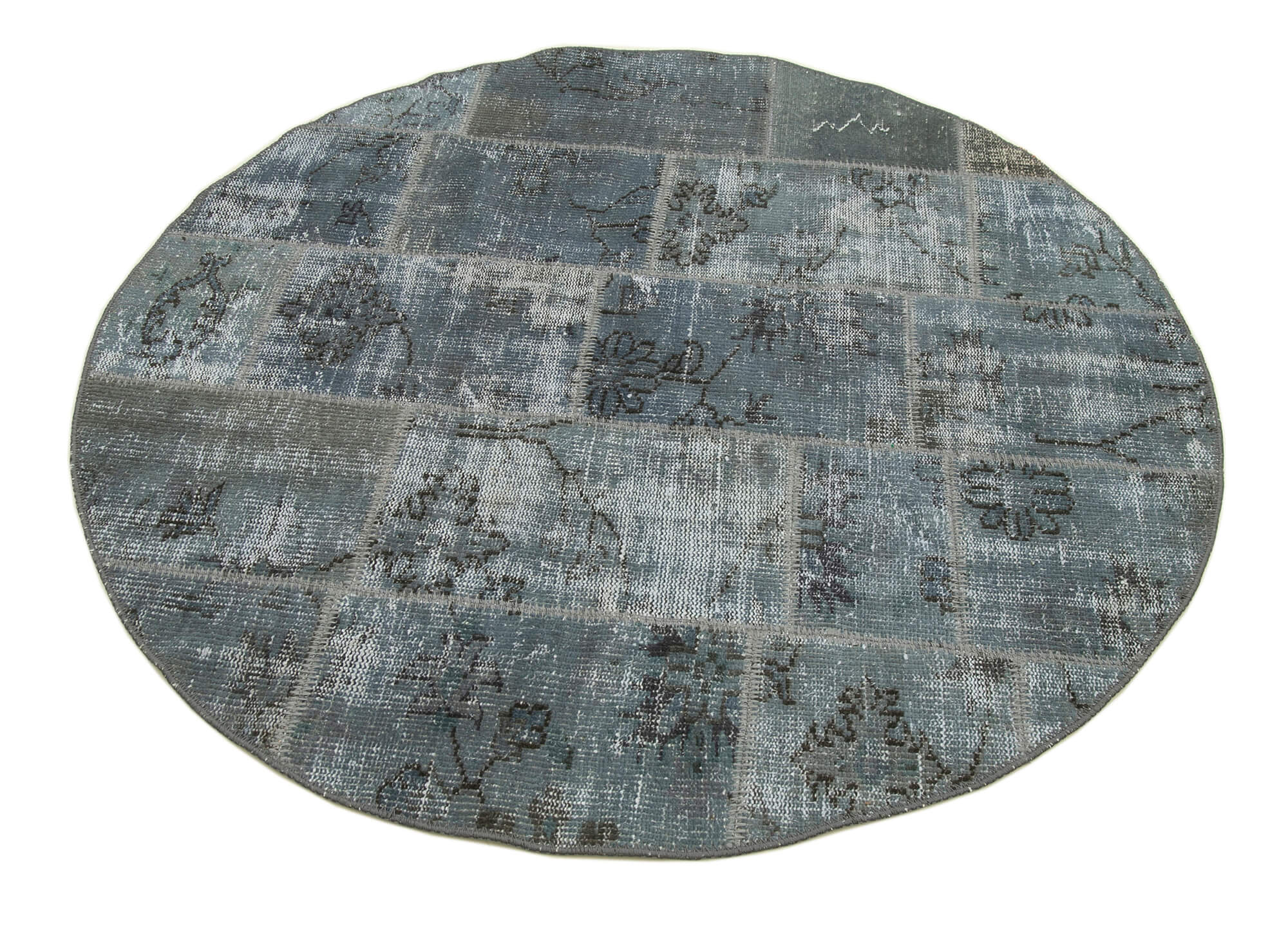 Handmade Patchwork Rug - Grey Area Rug 4x4 Foot Cotton Wool Carpet