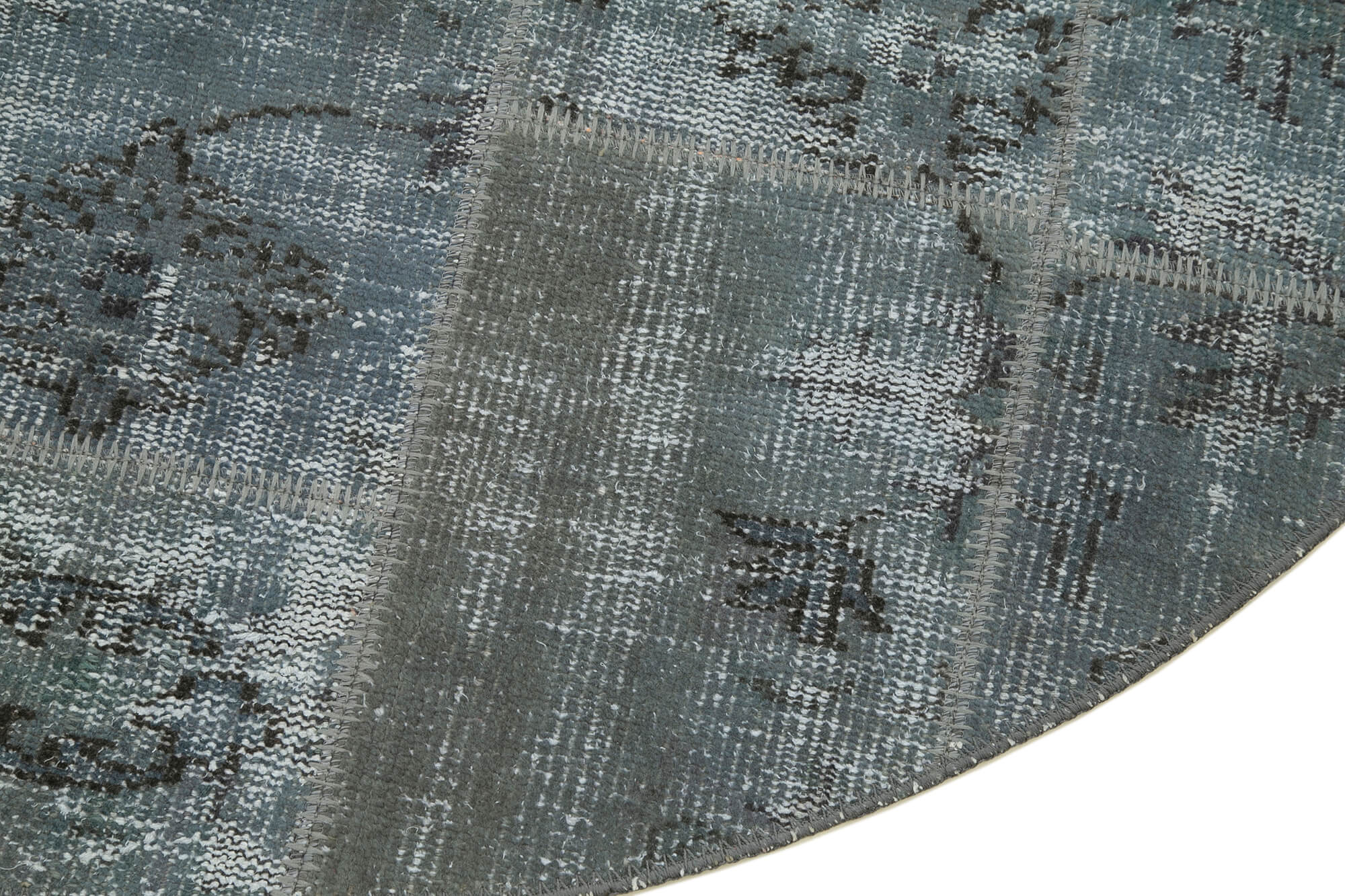 Handmade Patchwork Rug - Grey Area Rug 4x4 Foot Cotton Wool Carpet