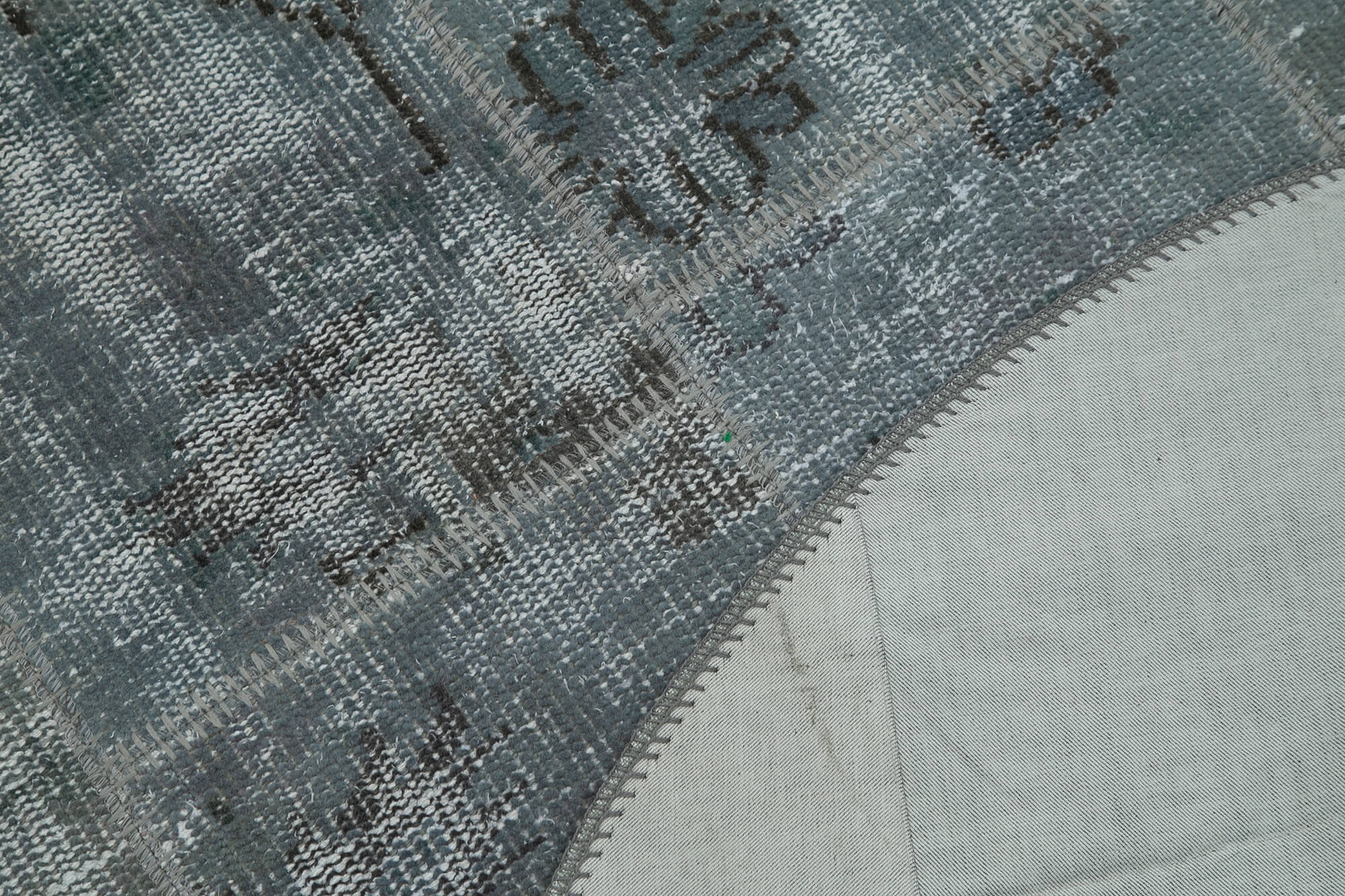 Handmade Patchwork Rug - Grey Area Rug 4x4 Foot Cotton Wool Carpet