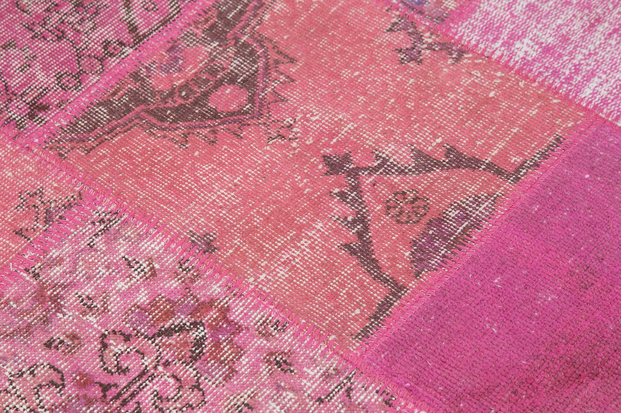 Handmade Patchwork Rug - Kirk Yama Pink Cotton Wool Vintage Area Rug 4'10" x 4'10"