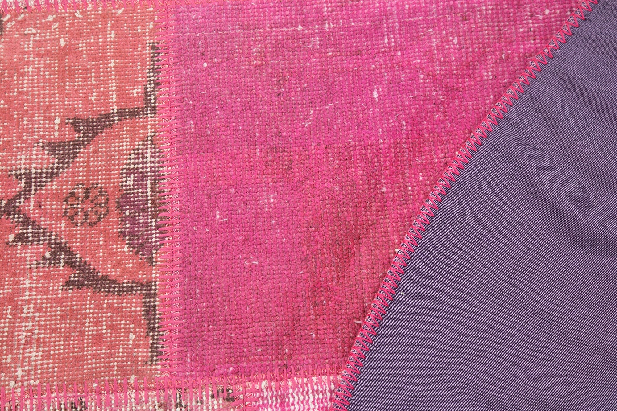 Handmade Patchwork Rug - Kirk Yama Pink Cotton Wool Vintage Area Rug 4'10" x 4'10"