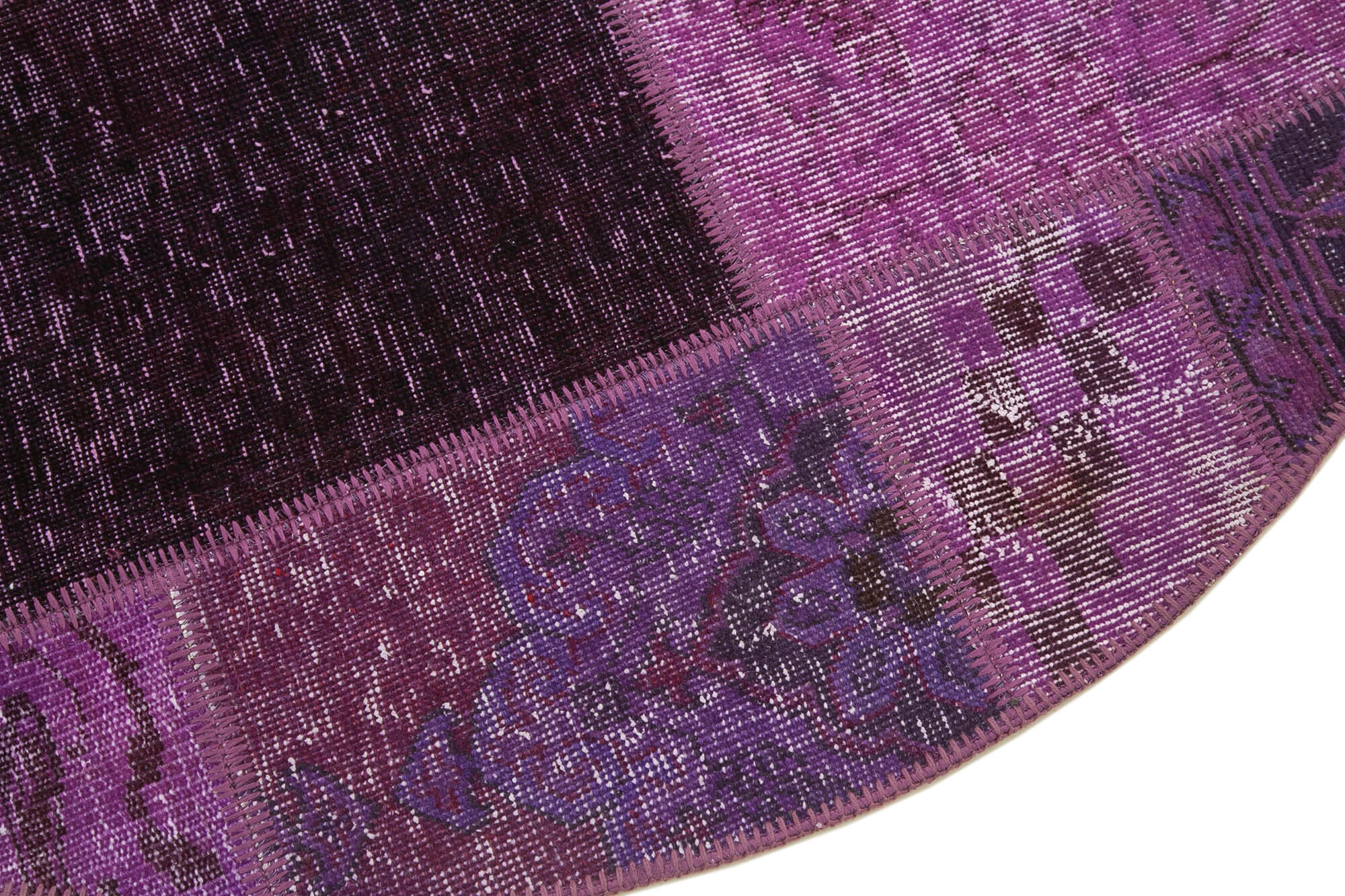 Handmade Area Rug - Vintage Turkish Purple Patchwork Wool Cotton Carpet 4'9"x4'9"