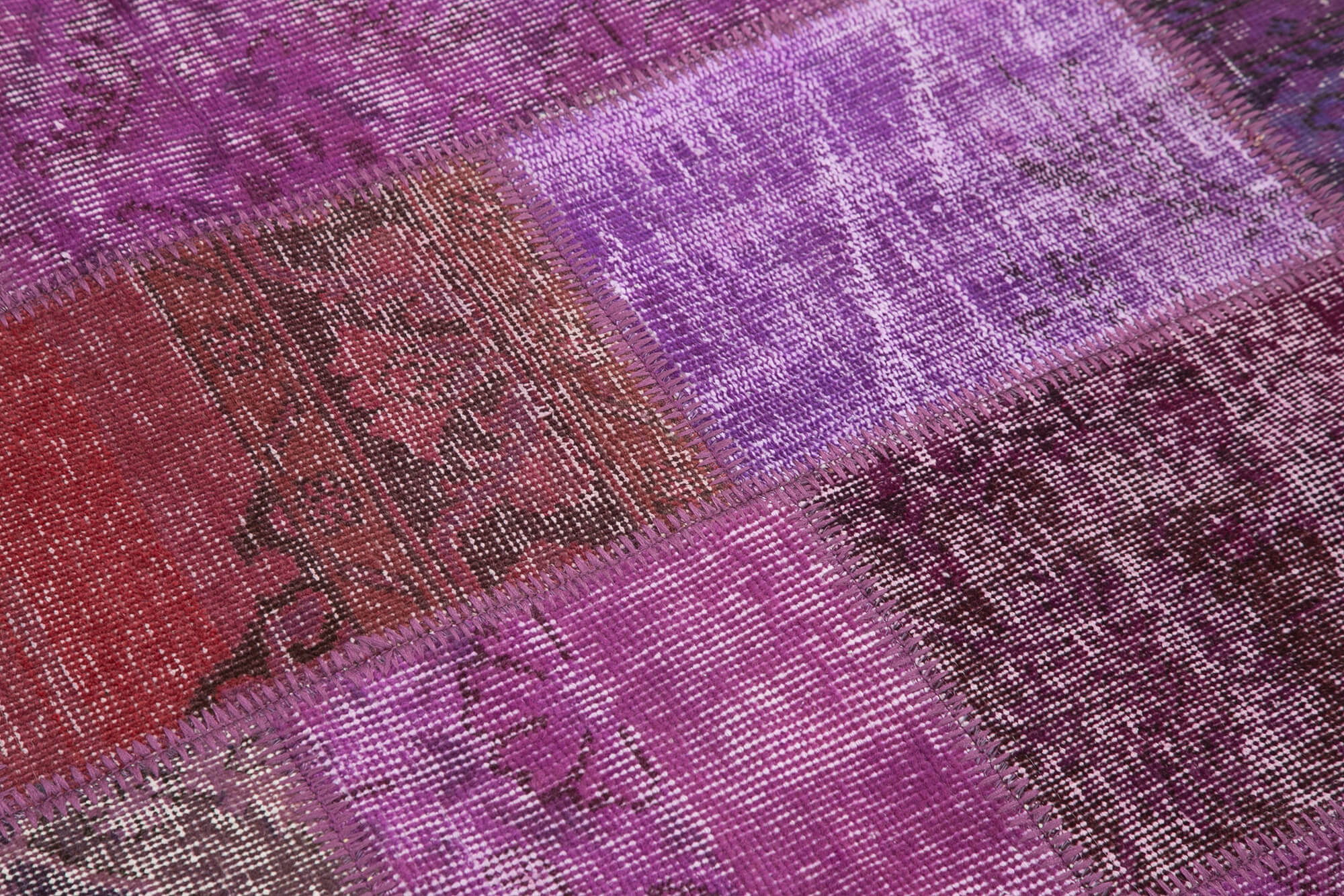 Handmade Area Rug - Vintage Turkish Purple Patchwork Wool Cotton Carpet 4'9"x4'9"