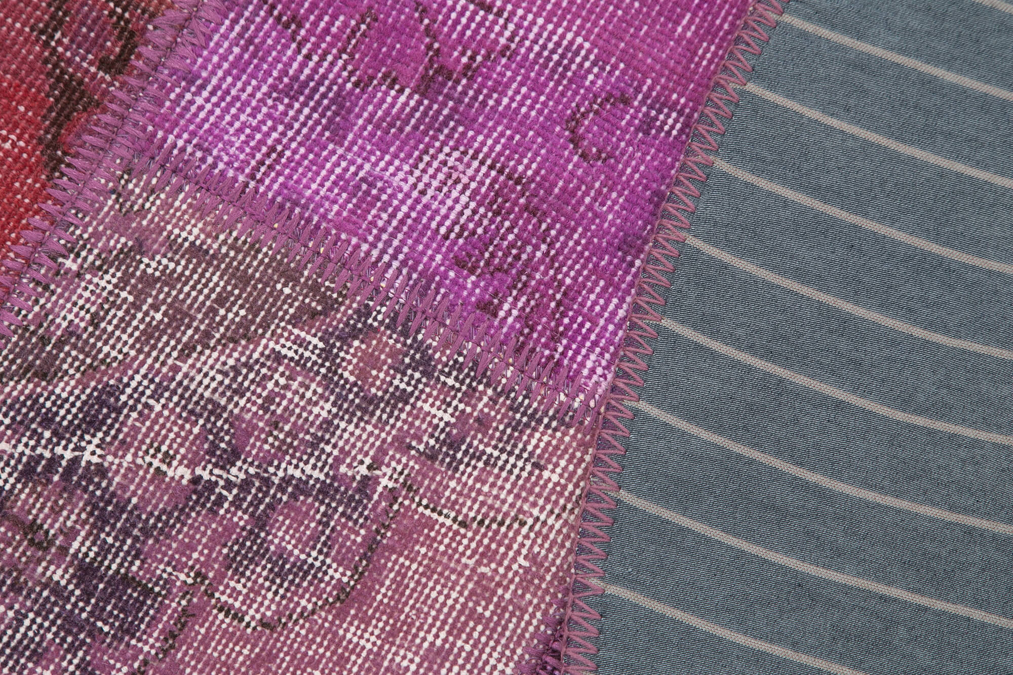 Handmade Area Rug - Vintage Turkish Purple Patchwork Wool Cotton Carpet 4'9"x4'9"