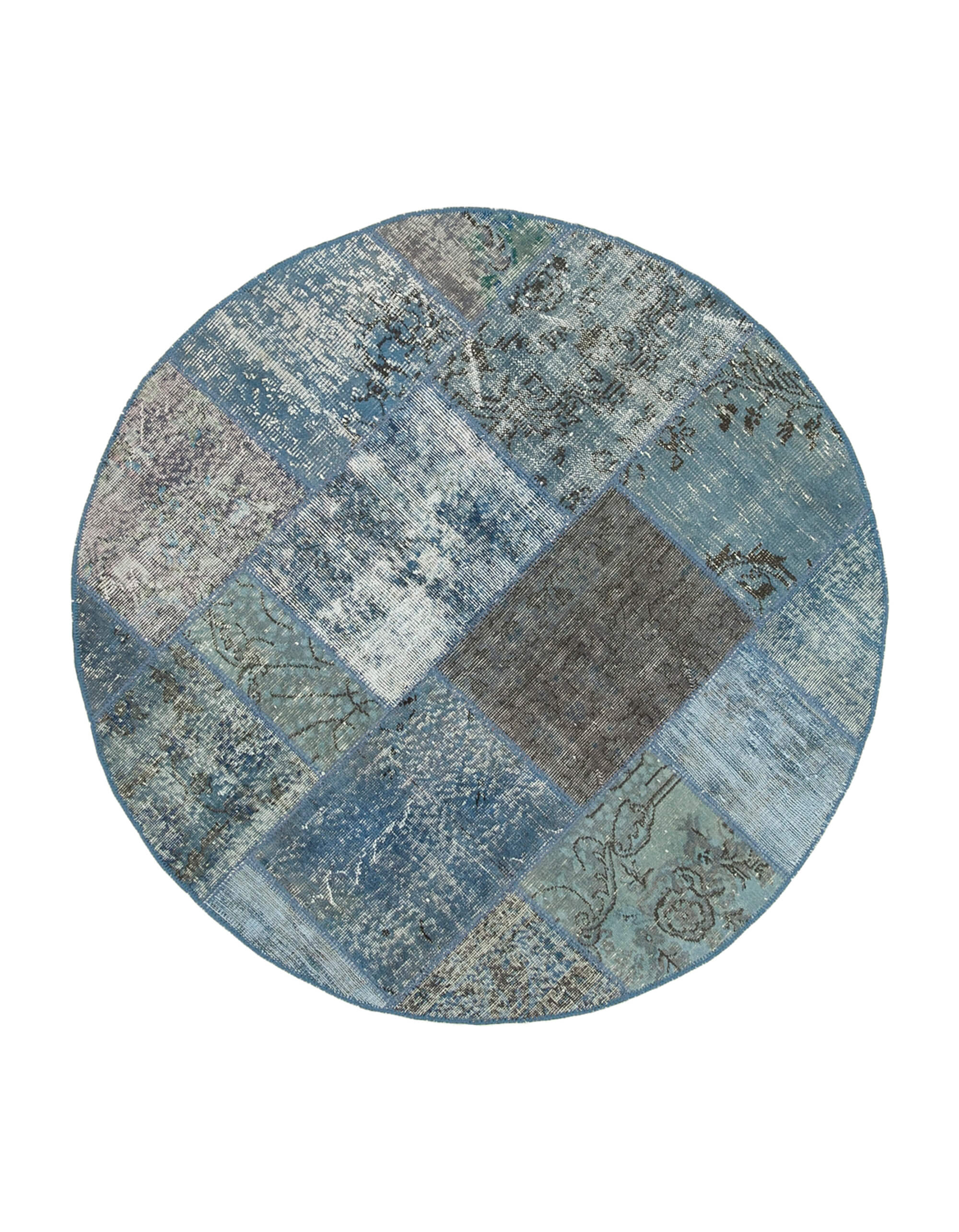 Handmade Patchwork Rug - Kirk Yama Blue Cotton Wool Area Rug 5'1'' x 5'1''