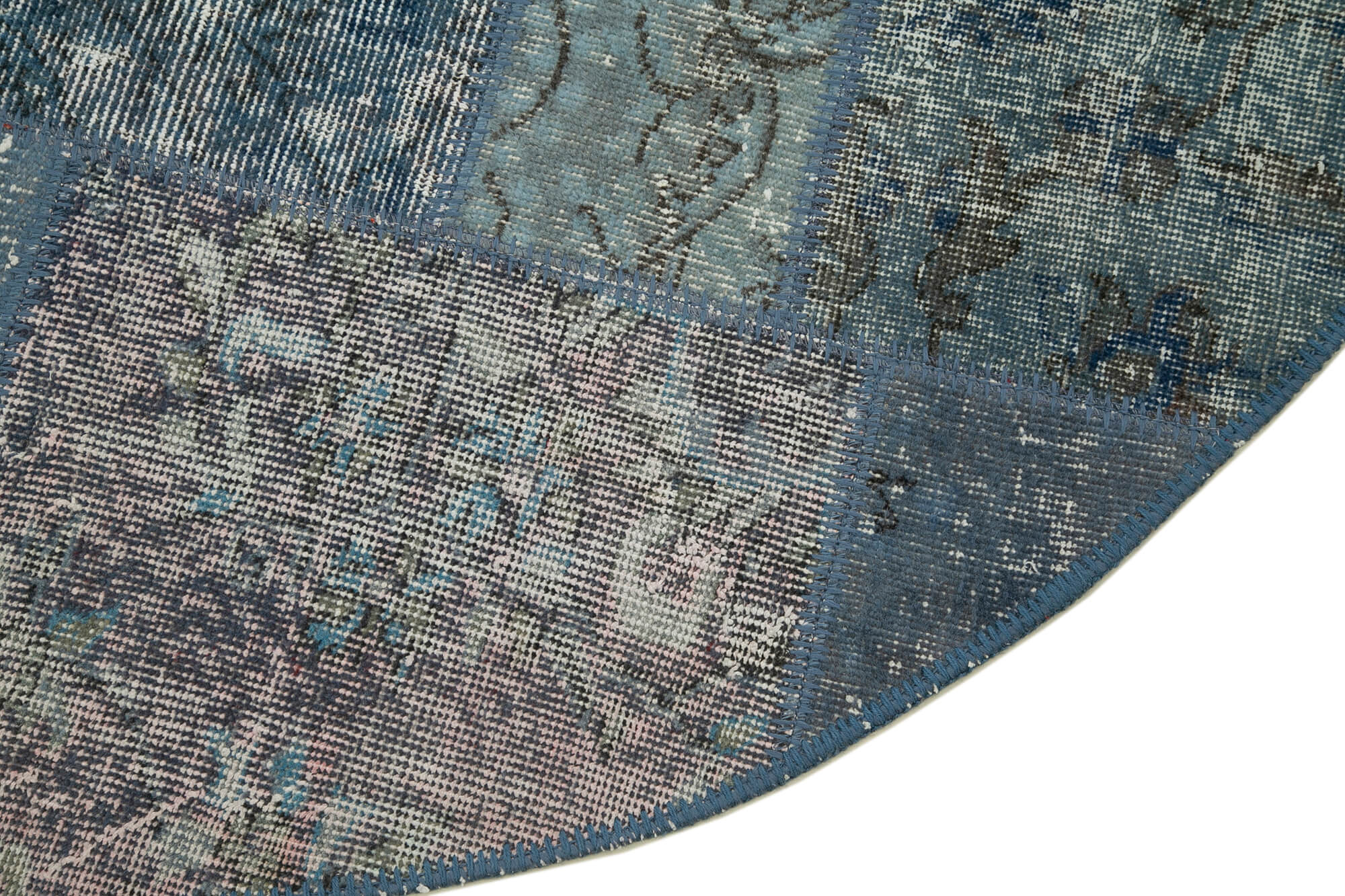 Handmade Patchwork Rug - Kirk Yama Blue Cotton Wool Area Rug 5'1'' x 5'1''