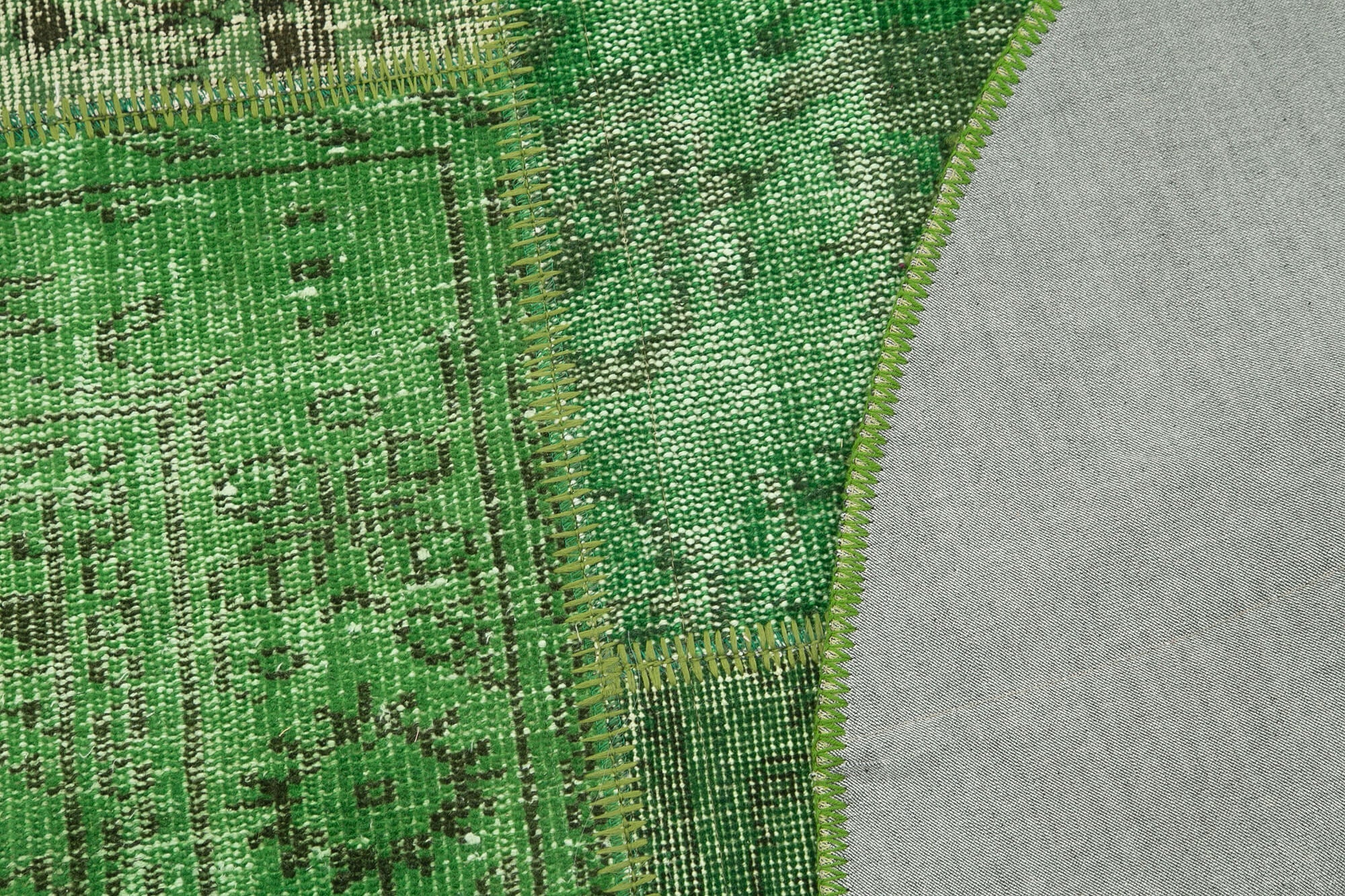 Handmade Area Rug | Vintage Wool Rug Green Patchwork Carpet 5'x5' Soft Floor Covering