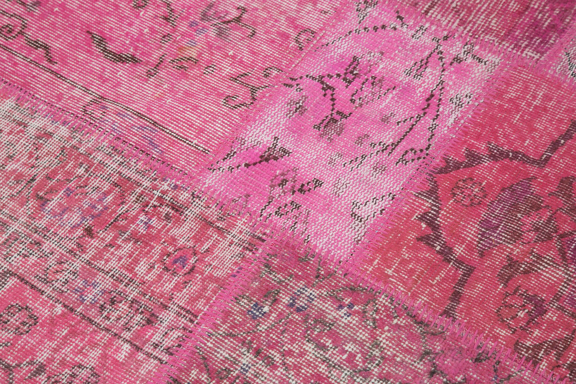Handmade Area Rug – Pink Patchwork Cotton Wool Turkish Wool Carpet 5'1'' x 5'1''