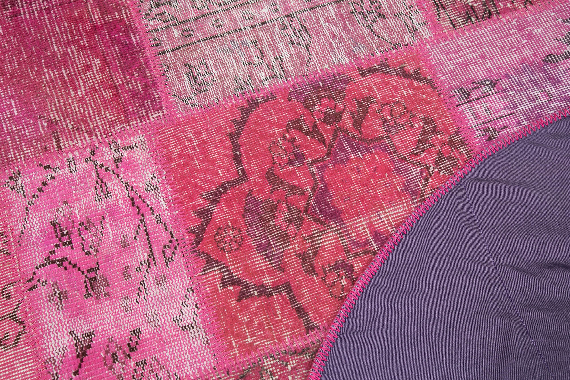Handmade Area Rug – Pink Patchwork Cotton Wool Turkish Wool Carpet 5'1'' x 5'1''