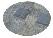 Handmade Area Rug - Blue Patchwork Round Cotton Wool Turkish Carpet 4'6" x 4'6"