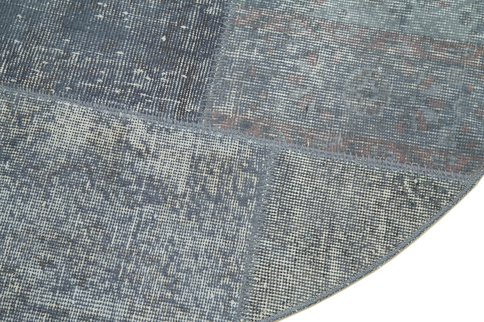 Handmade Area Rug - Blue Patchwork Round Cotton Wool Turkish Carpet 4'6" x 4'6"