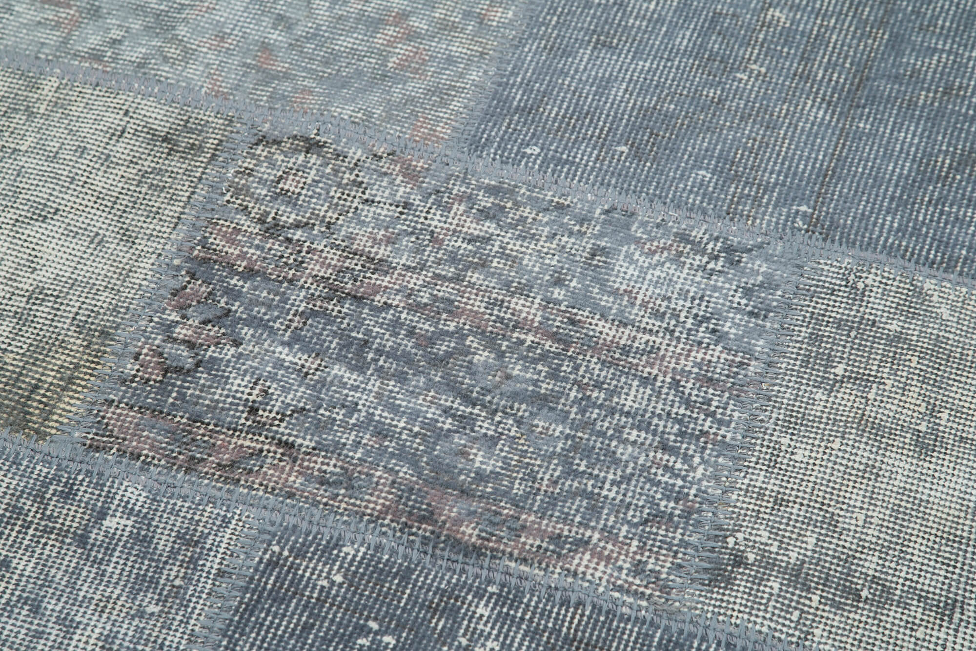 Handmade Area Rug - Blue Patchwork Round Cotton Wool Turkish Carpet 4'6" x 4'6"